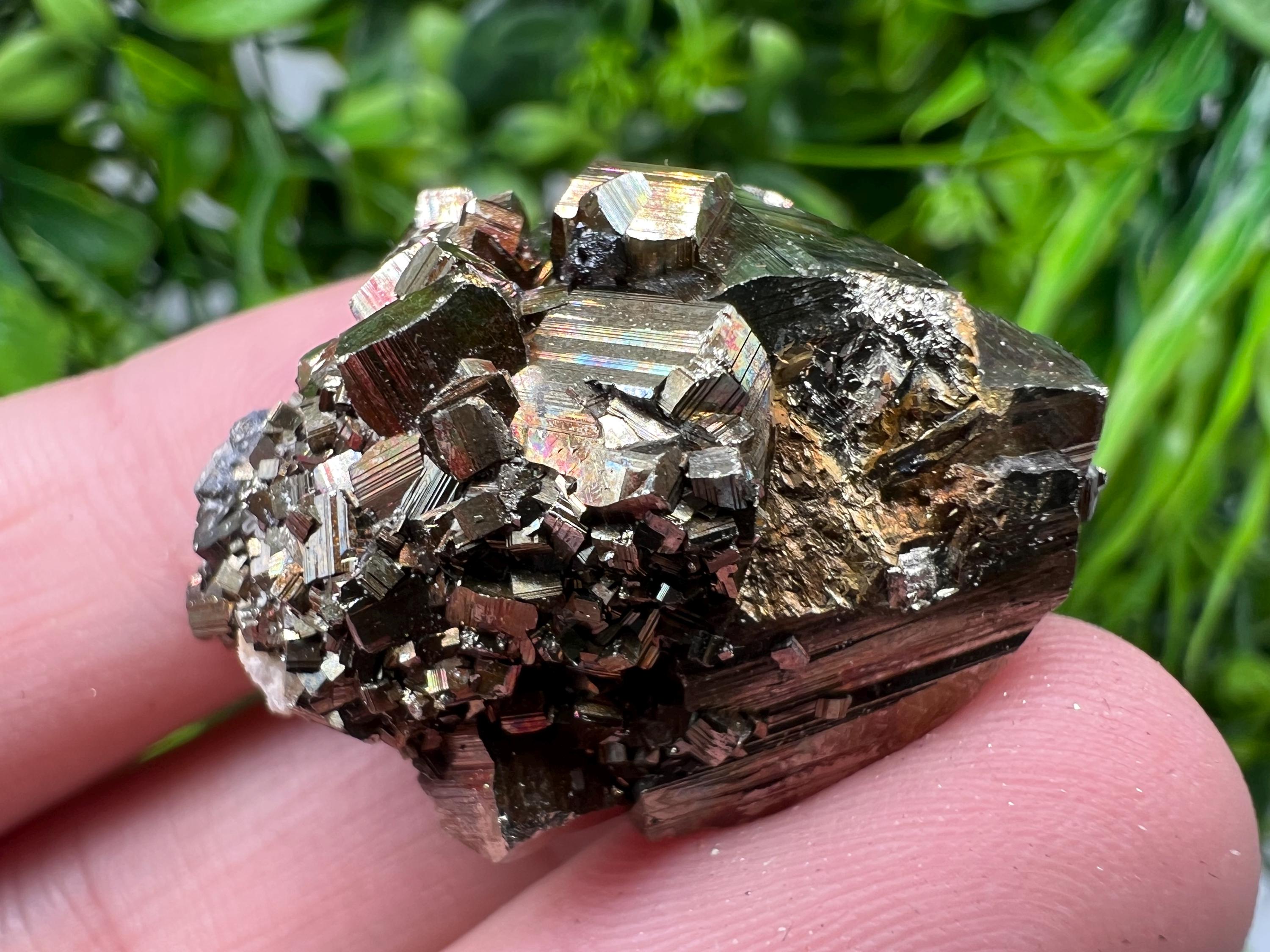 Rainbow Pyrite with Calcite, Natural Crystal Mineral Decor, Borieva Bulgaria