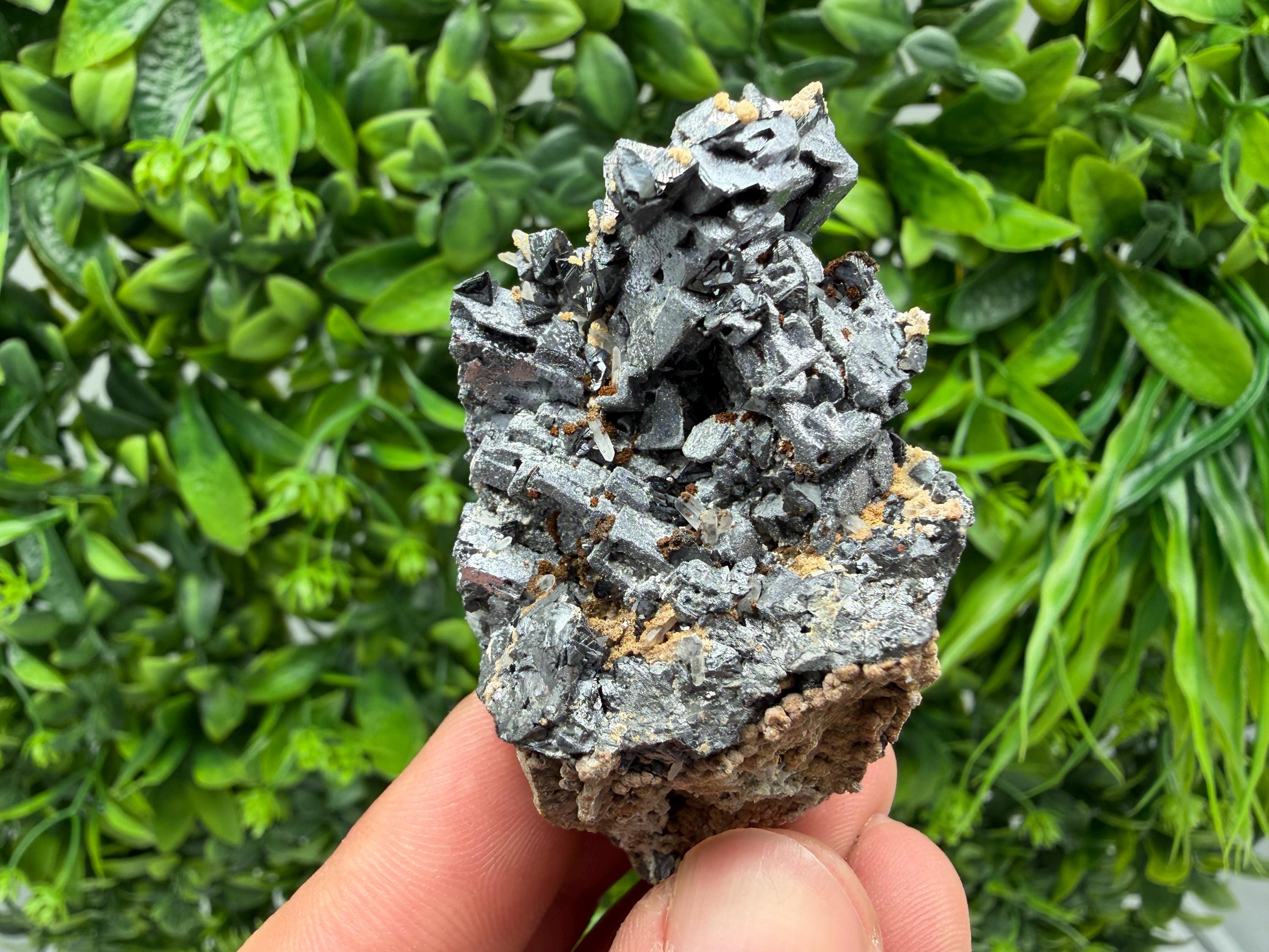 Natural Shiny Galena Cluster with Siderite and Quartz, Bulgaria Collection Specimen