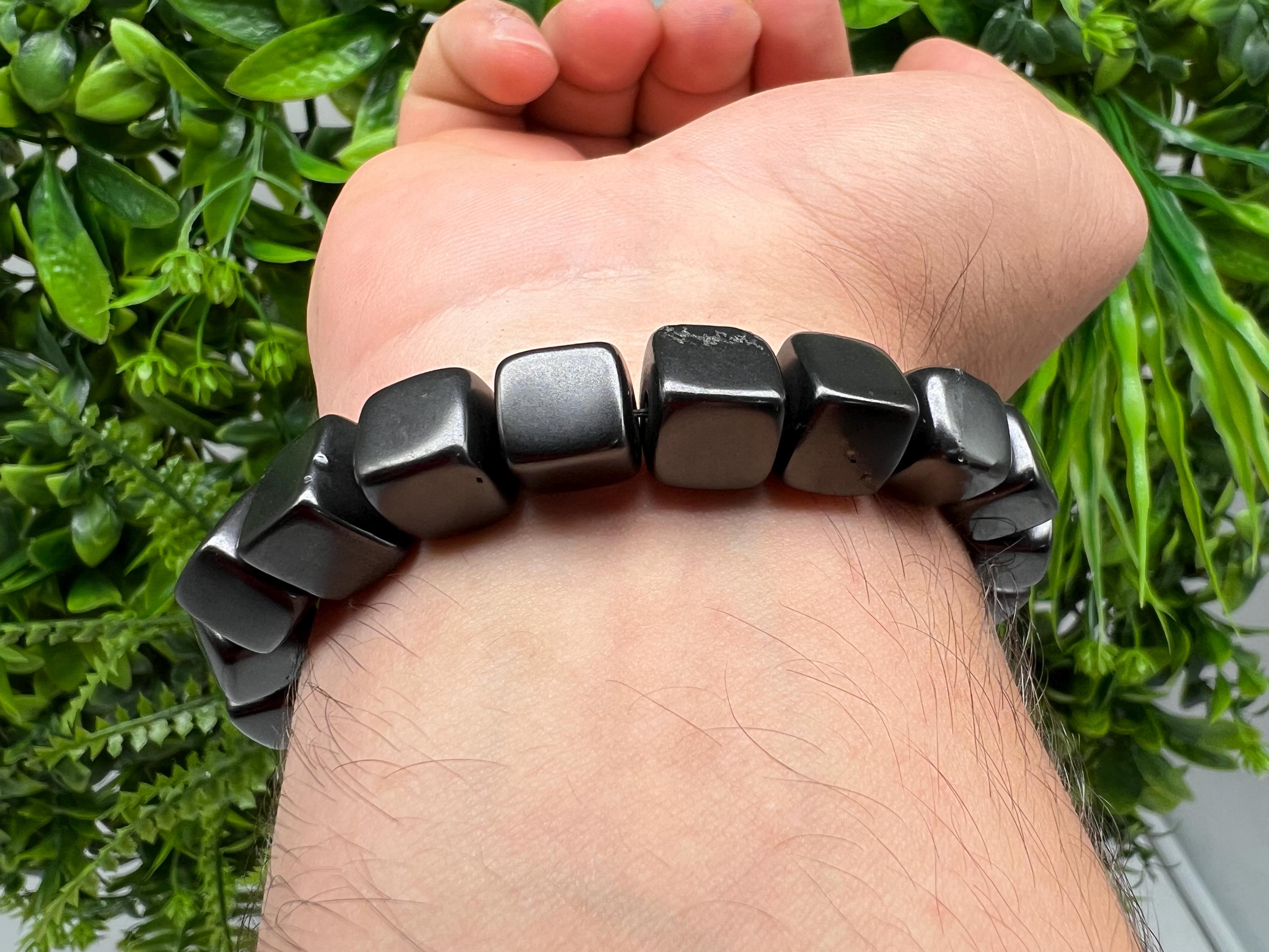 Shungite Cube Bead Bracelet: Copper Accents, Healing Protection