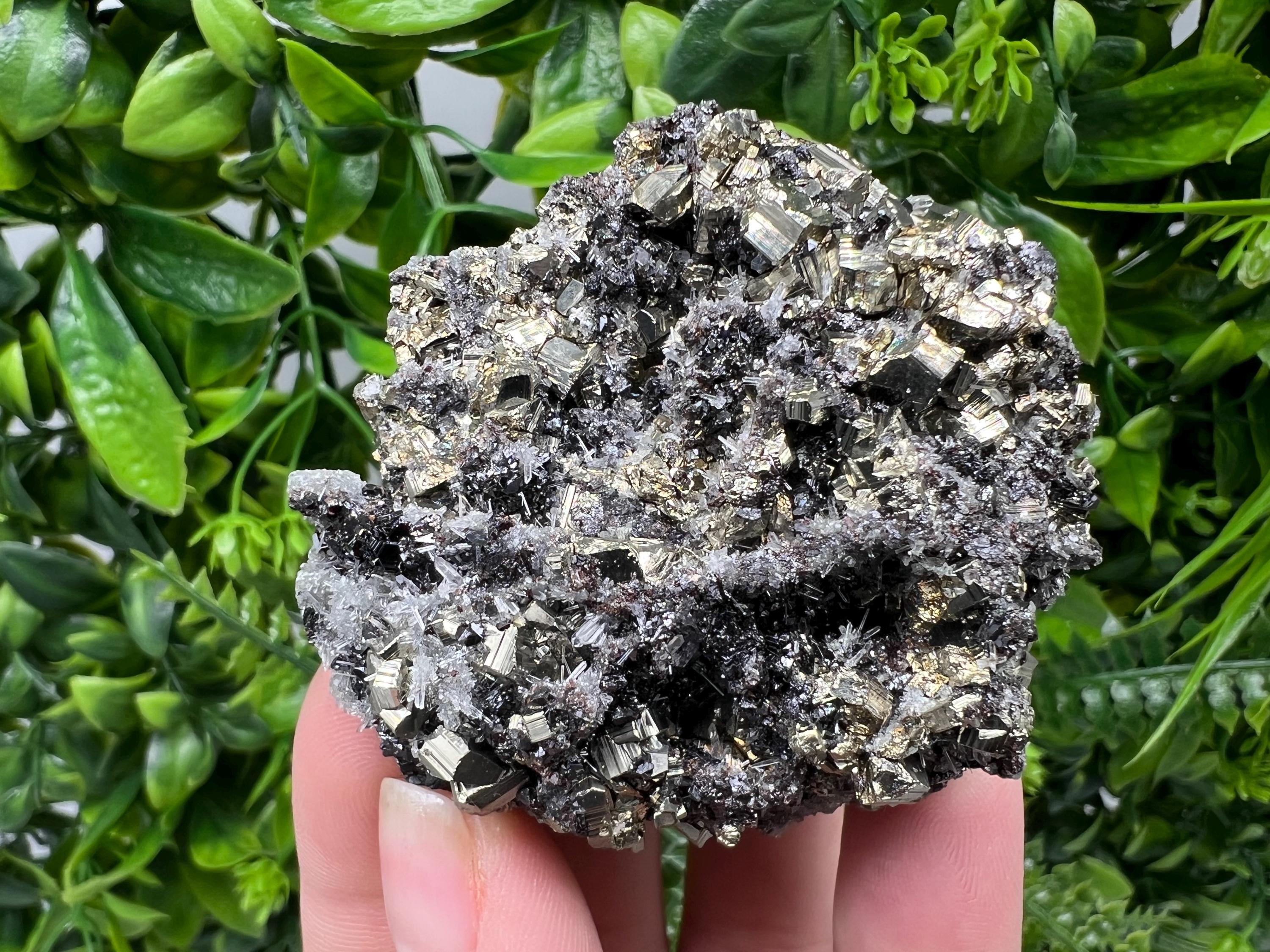 Pyrite on Sphalerite, Quartz Mineral Specimen, Bulgaria Home Decor Stone