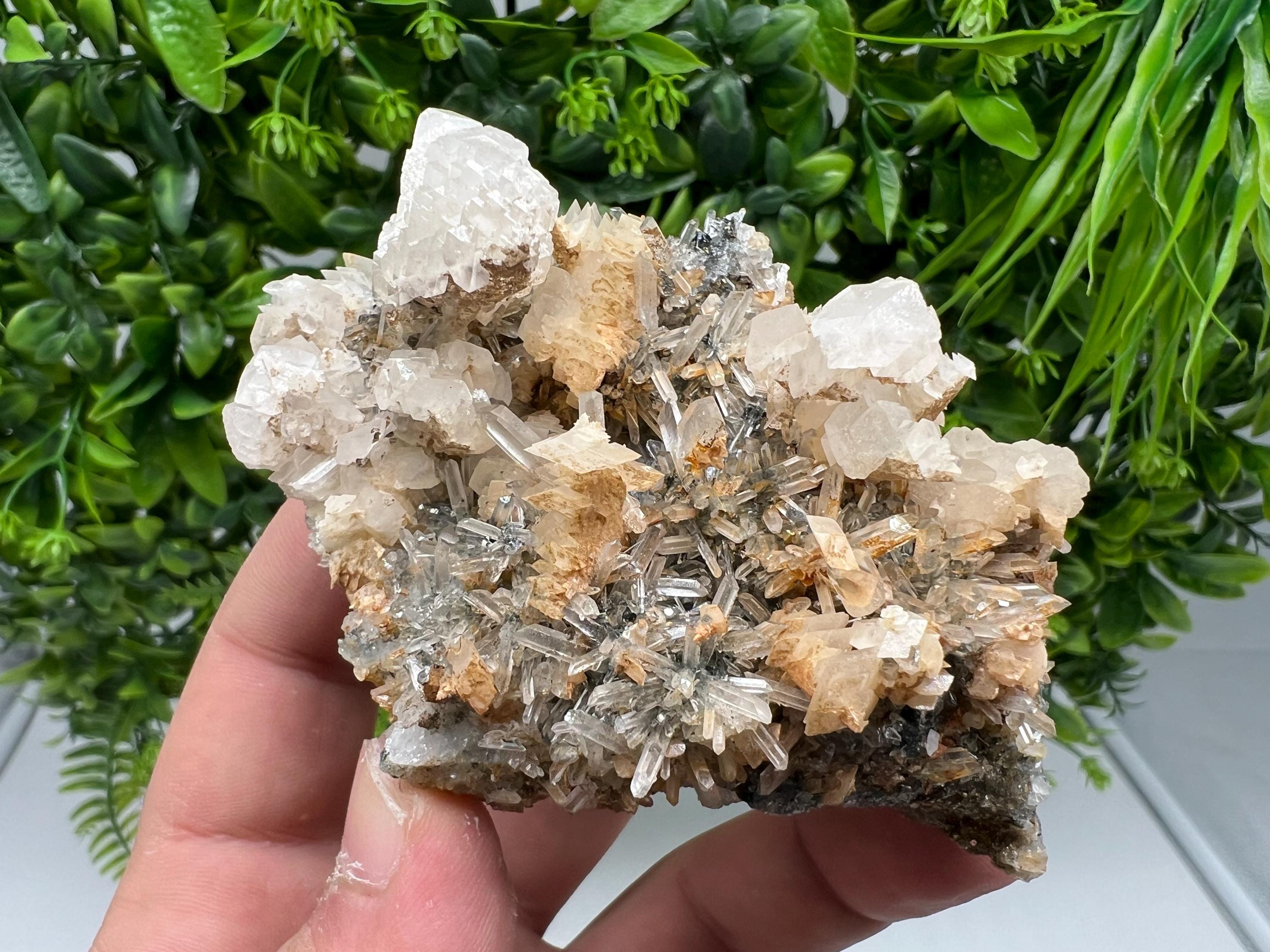 Wonderful Calcite on Quartz white Sphalerite, from Borieva mine,Bulgaria,natural,collection mineral specimen,Home decor crystal,gift,healing