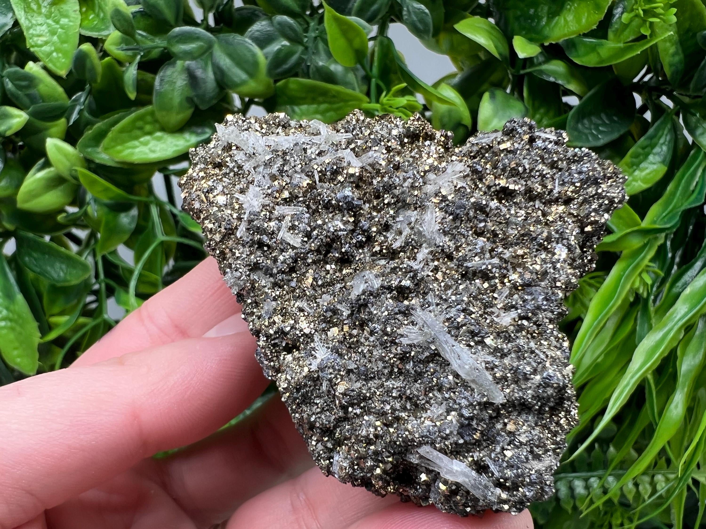 Pyrite on Green Quartz Mineral Specimen, Bulgaria