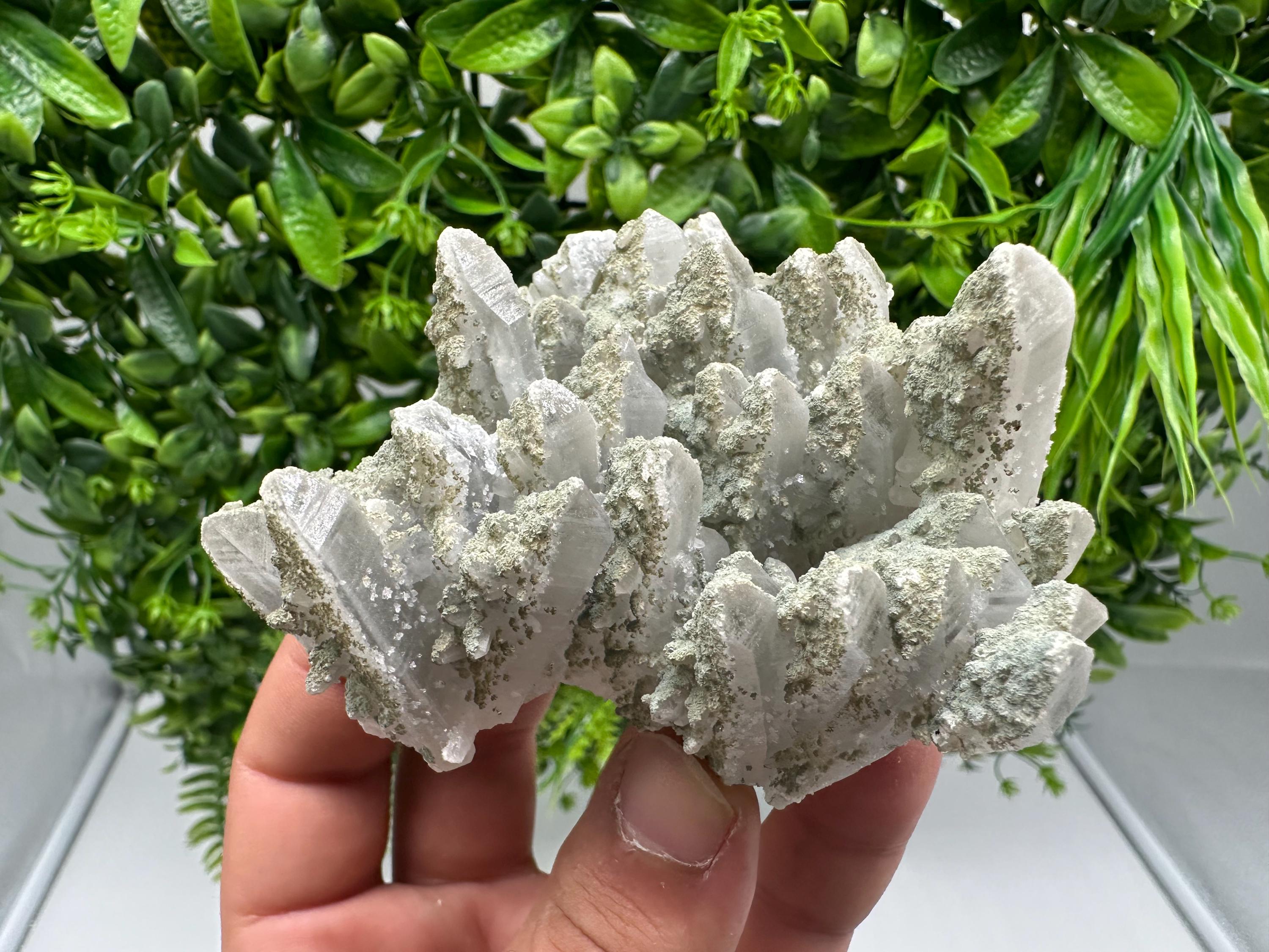 Stunning Transparent Quartz on Chlorite Matrix white Calcite from Borieva mine,Madan,Bulgaria,collection mineral specimen,home decor,gift
