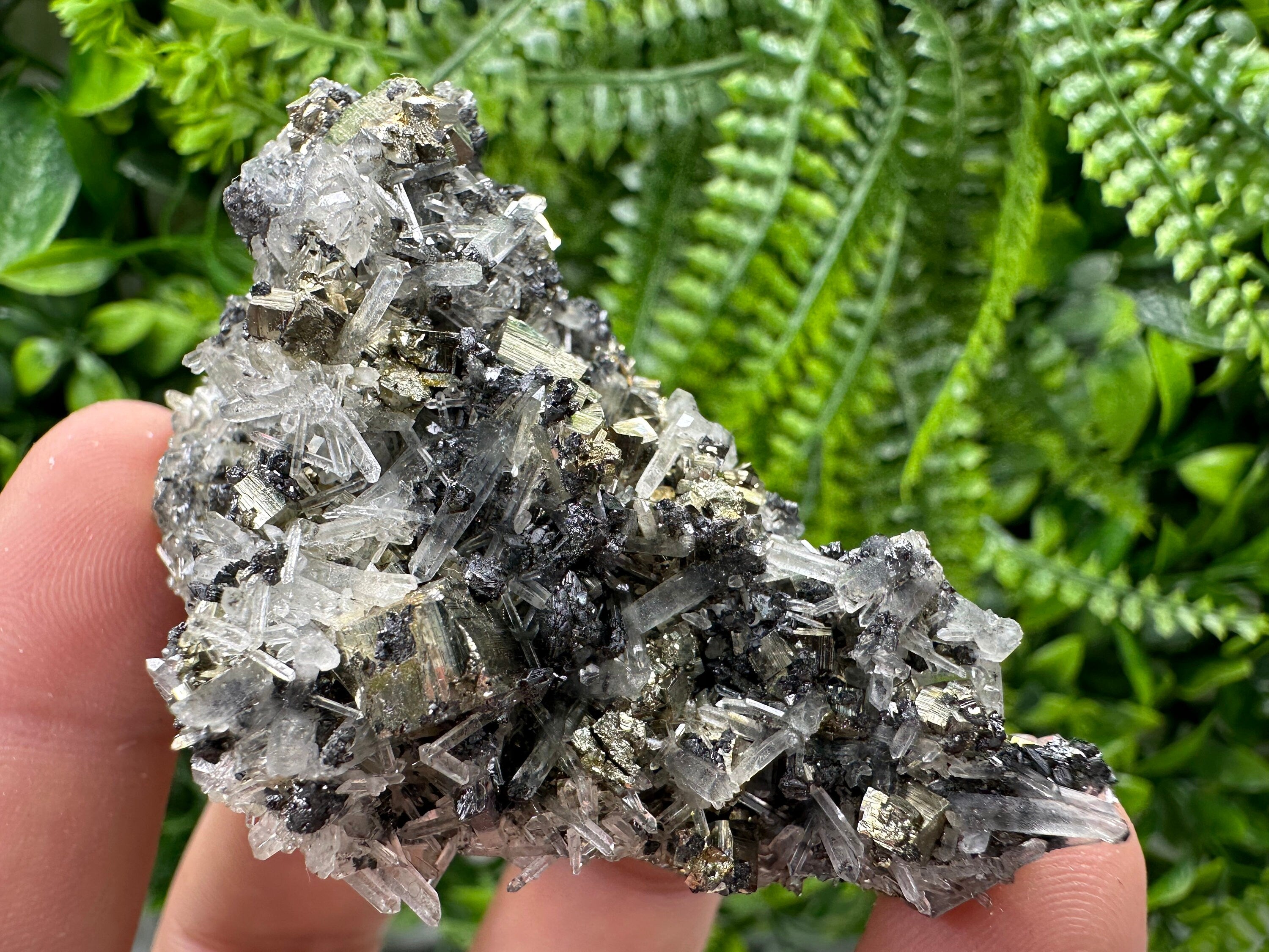 Pyrite on Quartz with Sphalerite, Borieva Mine Mineral Specimen