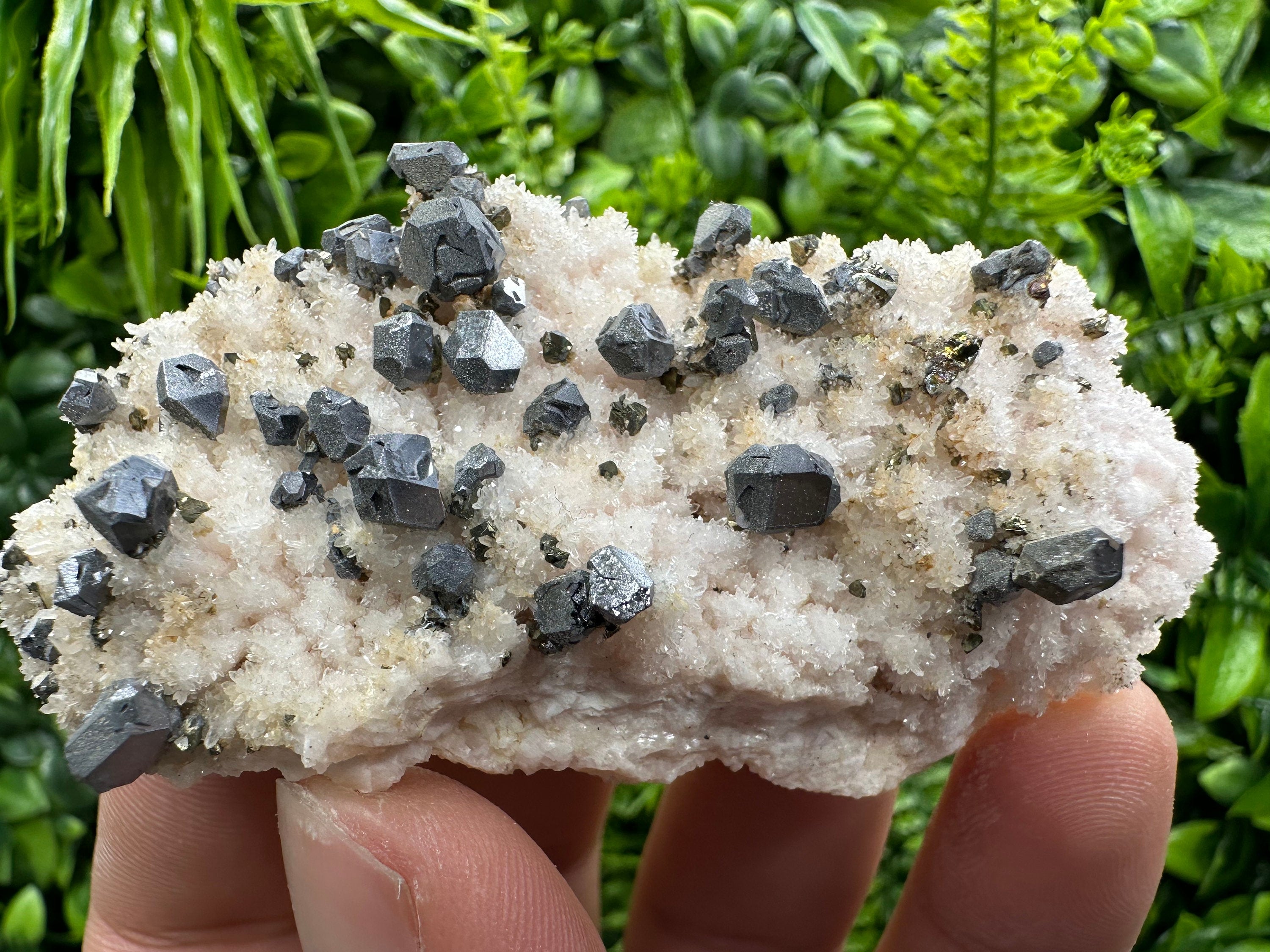 Galena with Chalcopyrite on Mangano Calcite: Natural Mineral Crystal Decor