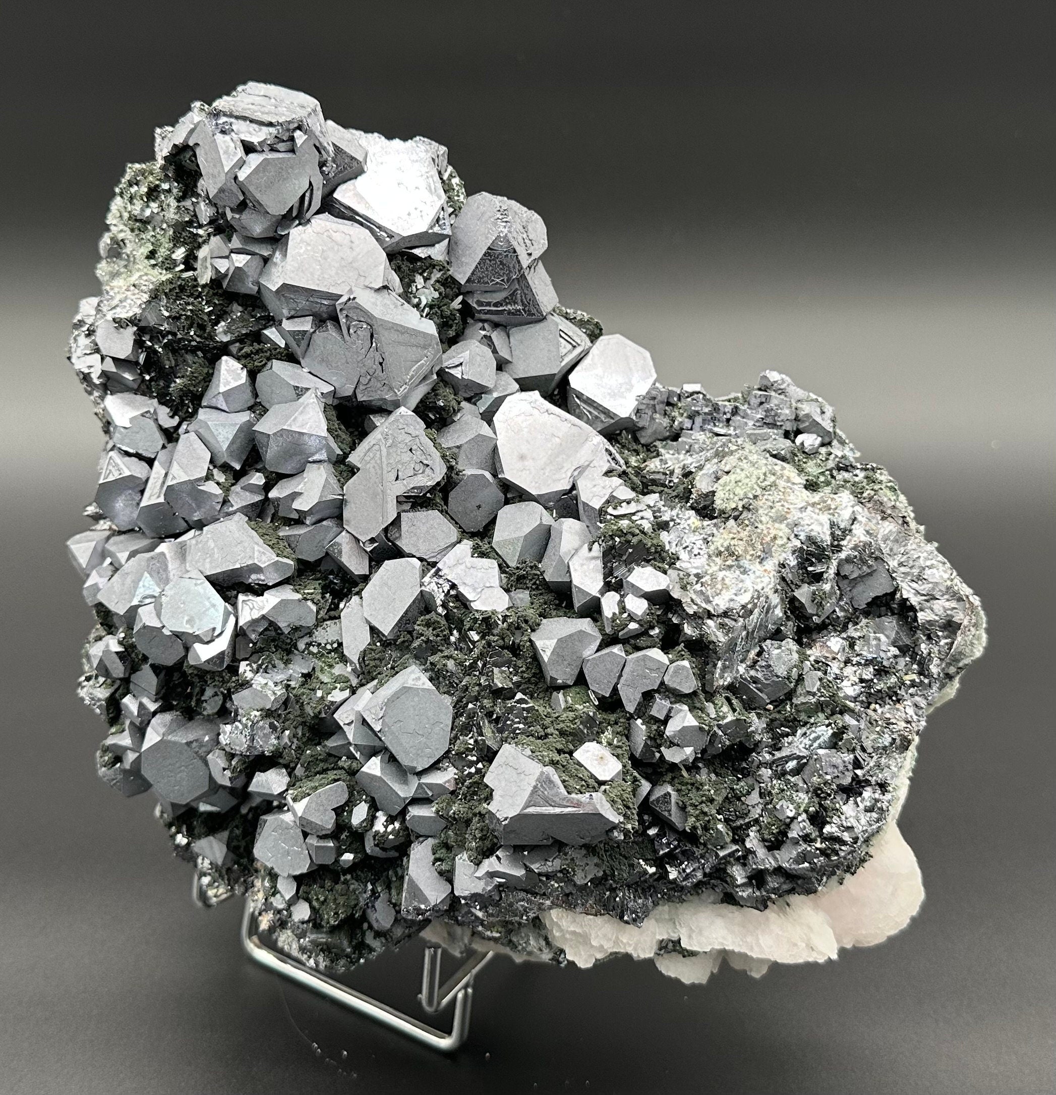 Skeletal Galena on Quartz with Chlorite, Borieva Mine Bulgaria