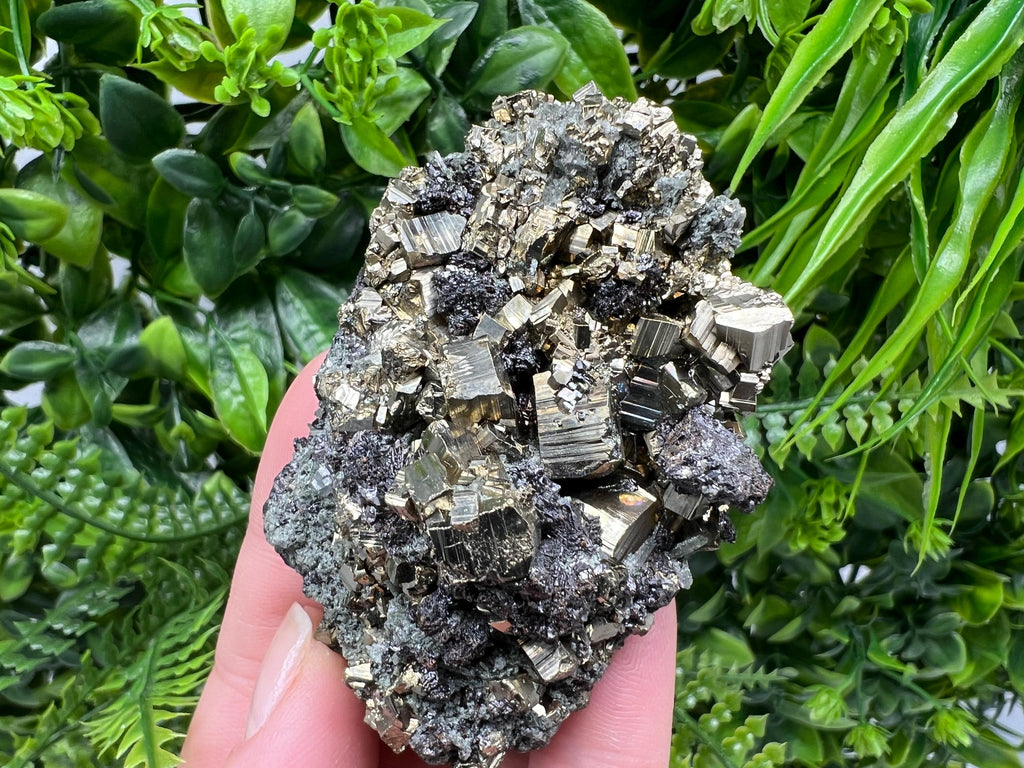 Pyrite on Green Quartz: Bulgaria Mineral Specimen, Home Decor Stone