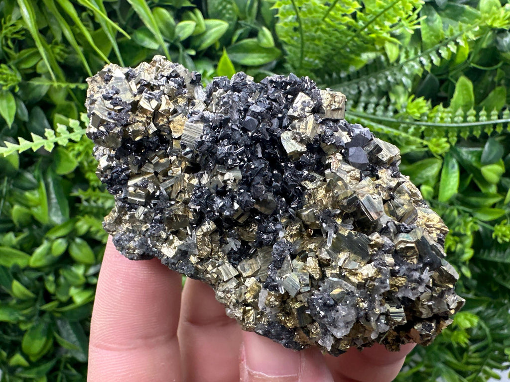 Rainbow Pyrite Cluster on Sphalerite, Quartz, Borieva Mine