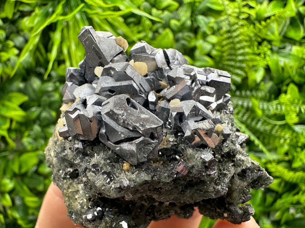 Galena with Calcite on Needle Quartz, Borieva Mine Mineral Specimen