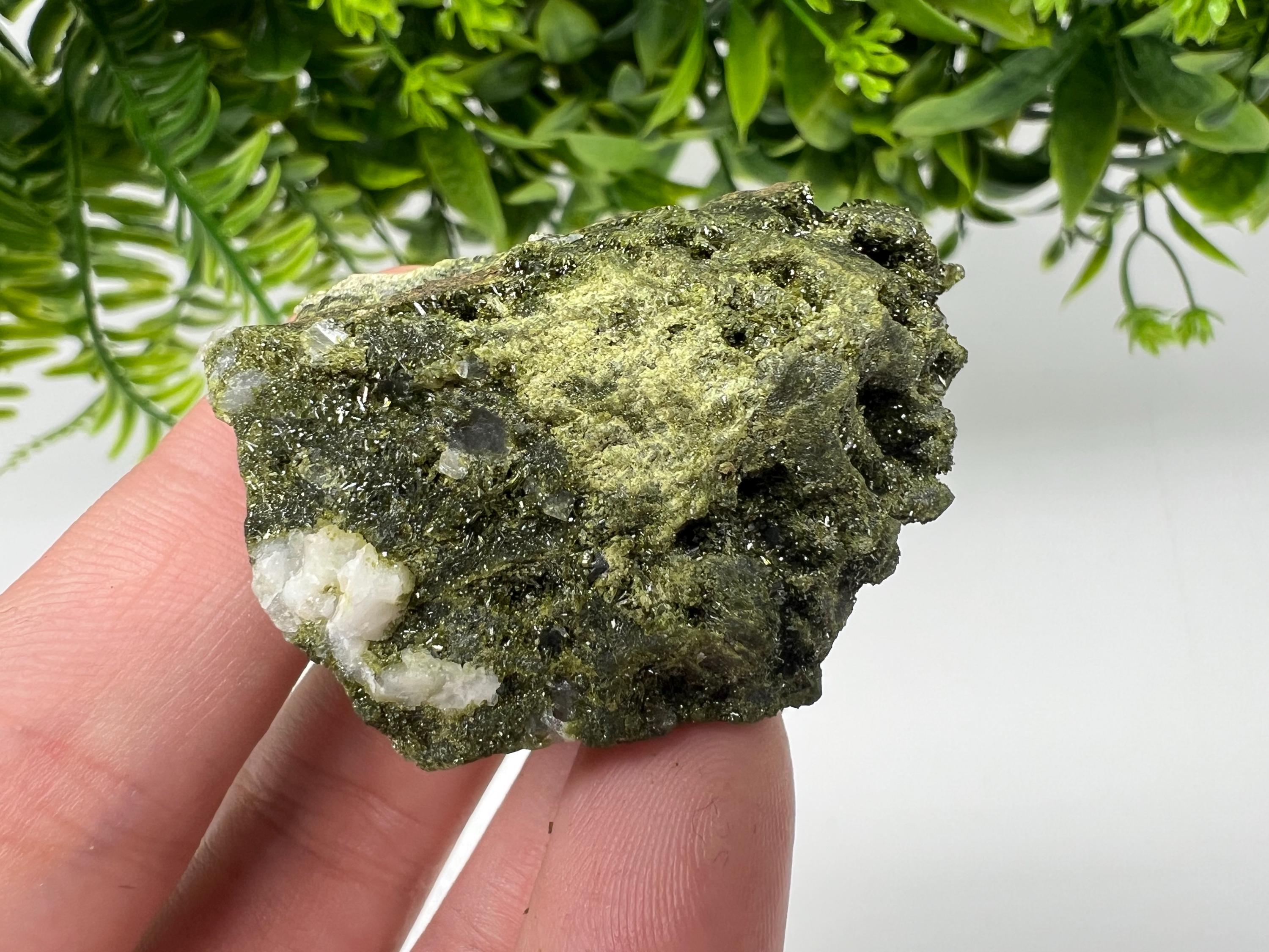 Green Epidote with Quartz Crystals - Extremely Sparkly with Rainbows,souvenirs collection stone,gift,decor, Eastern Anatolian, Turkey