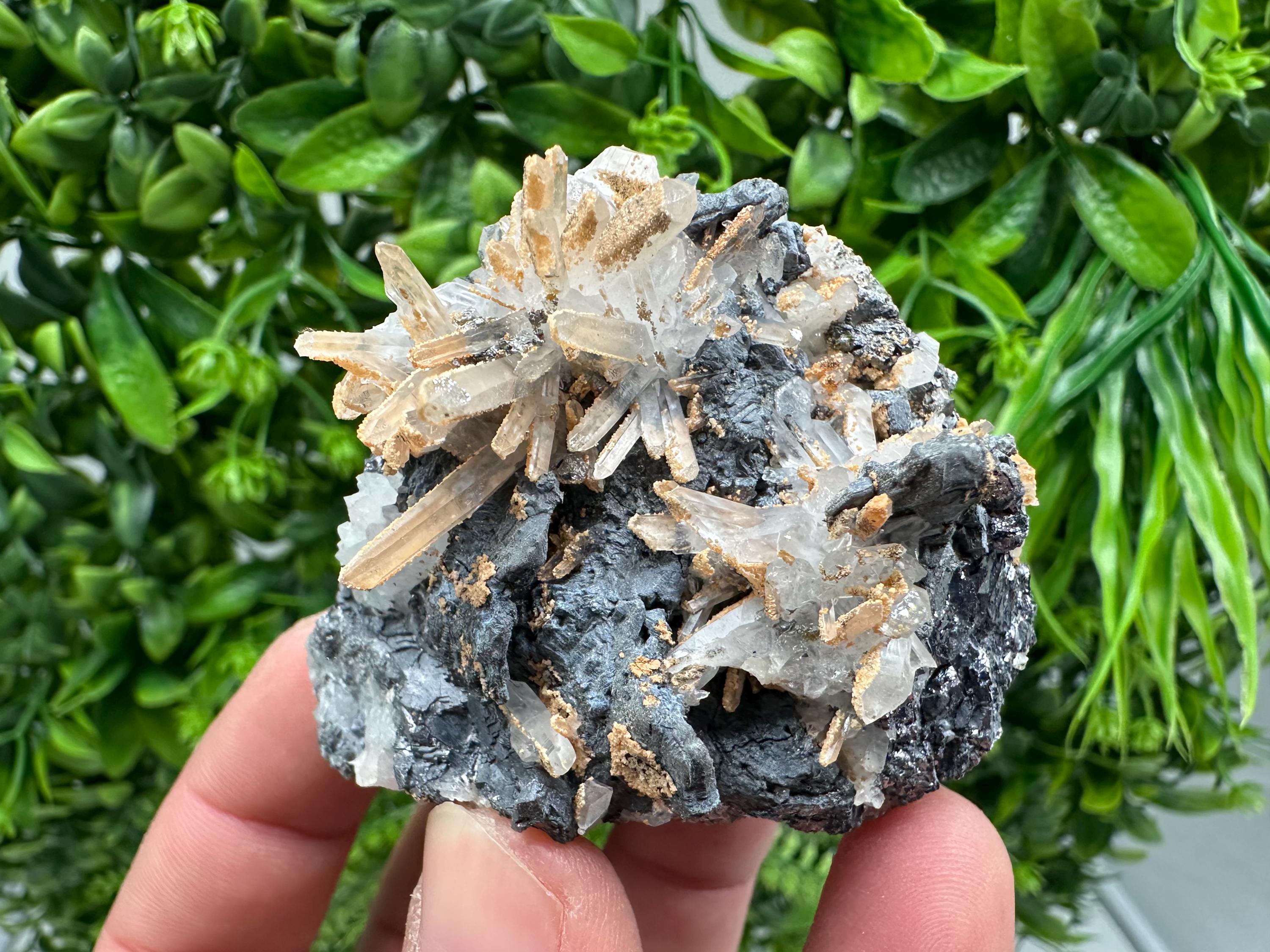 Amazing Galena spinel law on Quartz whit Siderite,from Krushev dol mine,Bulgaria,natural,collection mineral specimen,home decor crystal,souv