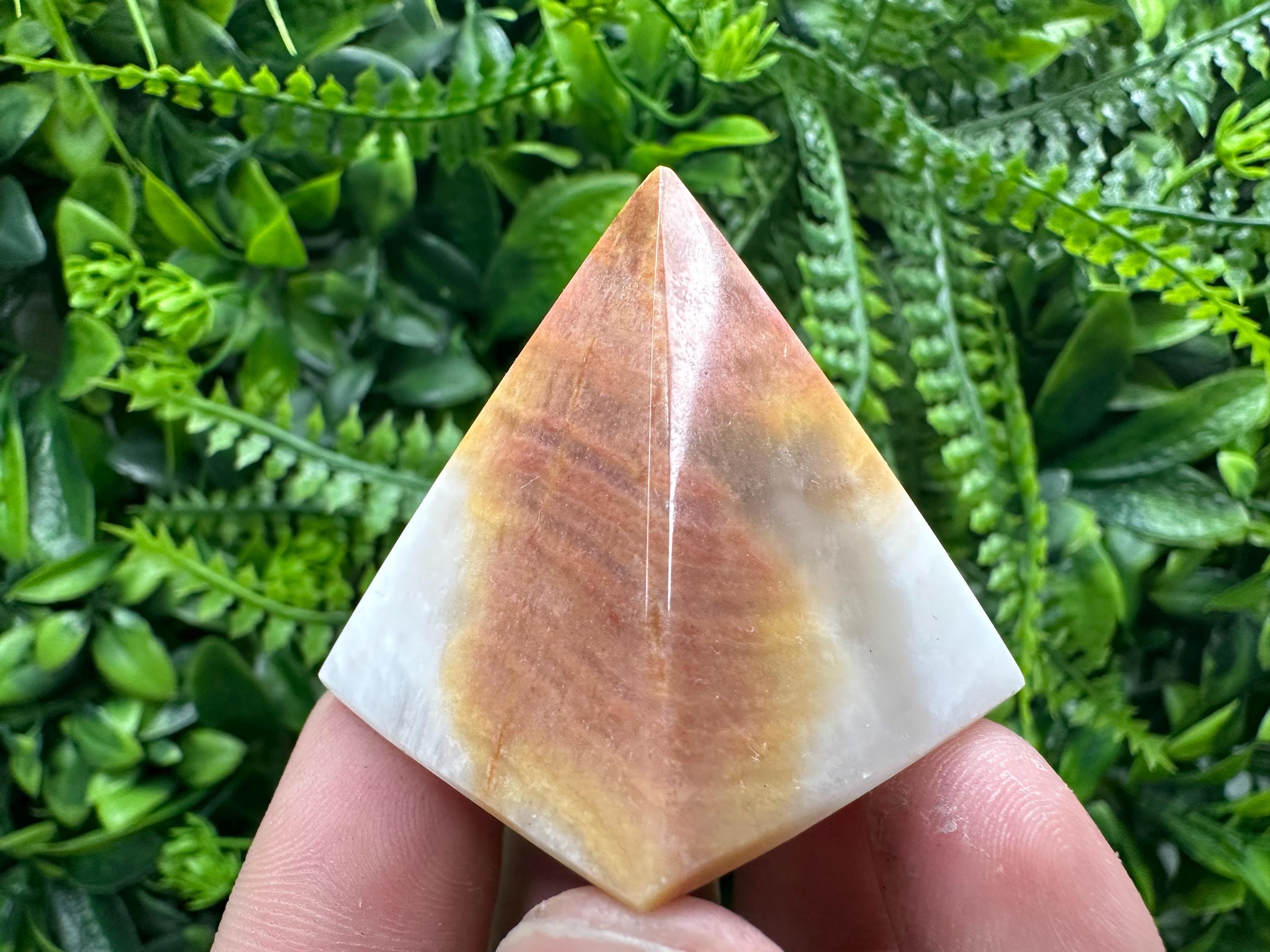 Banded Calcite Onyx Pyramid: Multi Green Marble Healing Crystal (3.5/3.5)