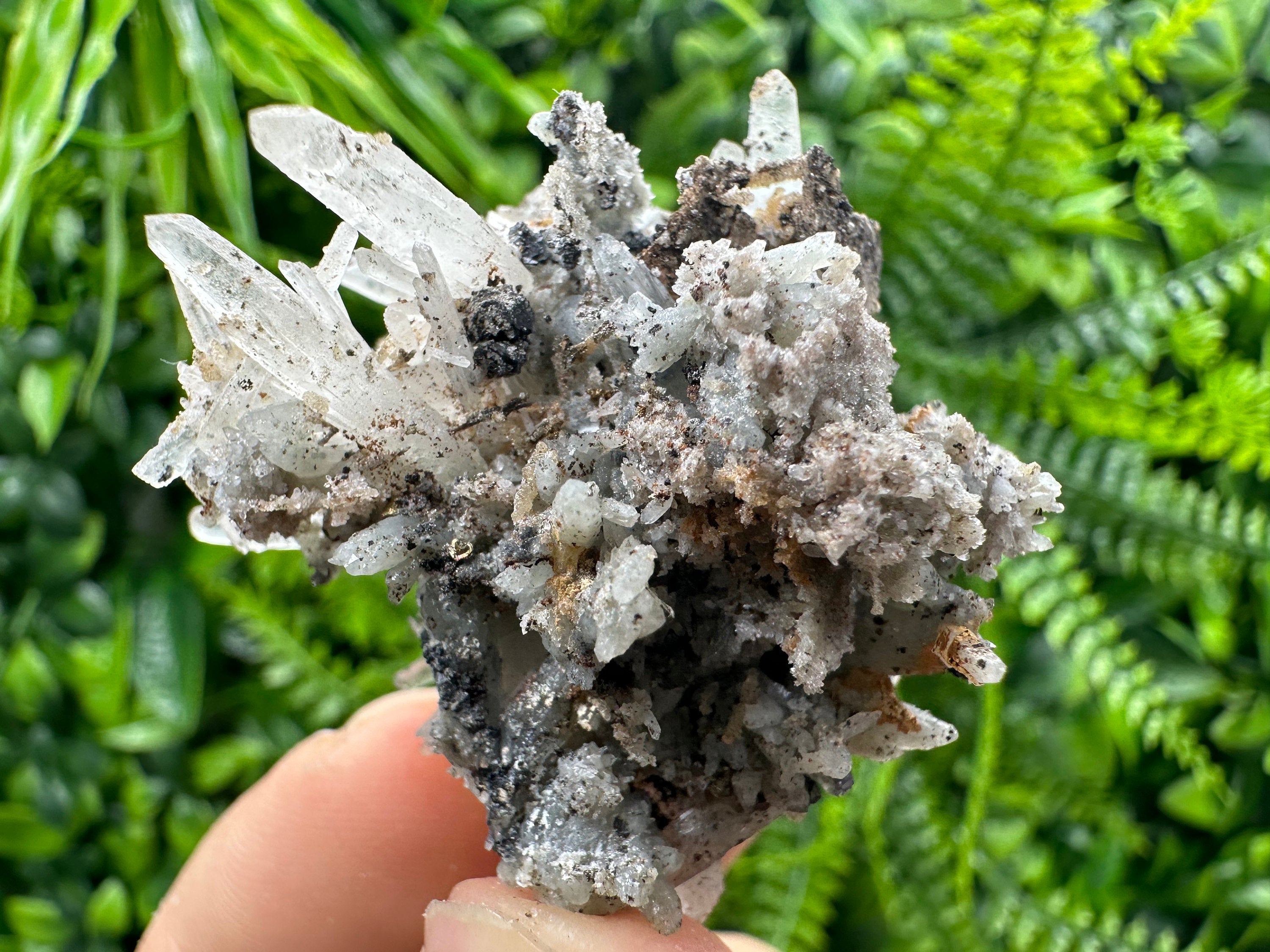 Quartz with Calcite, Hematite, and Chalcopyrite: Natural Mineral Decor
