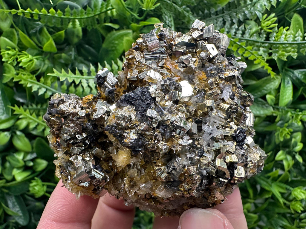 Rainbow Pyrite Cluster on Sphalerite Quartz, Borieva Mine Mineral Specimen