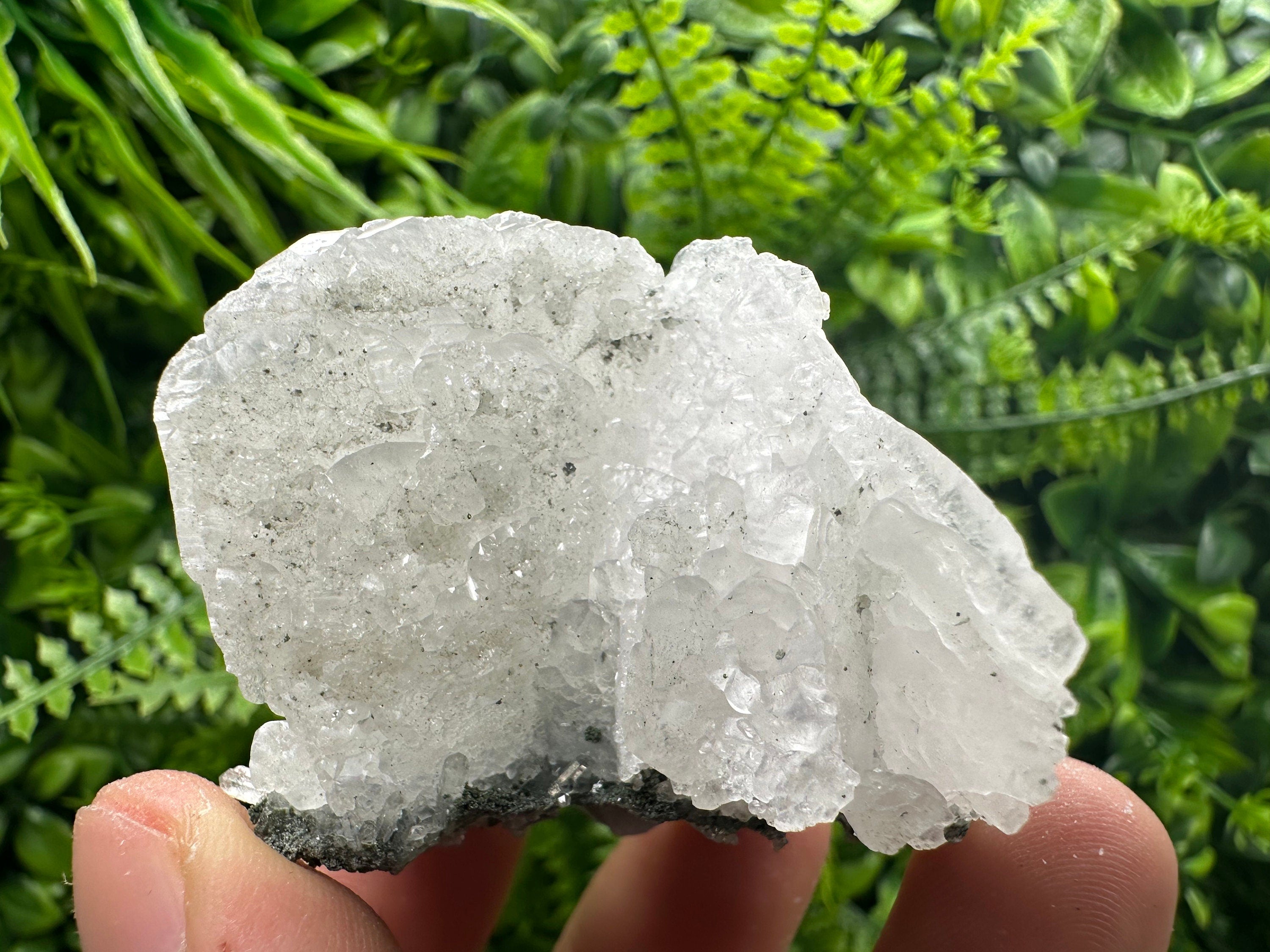 Calcite on Green Quartz: Djurcovo Mine, Bulgaria