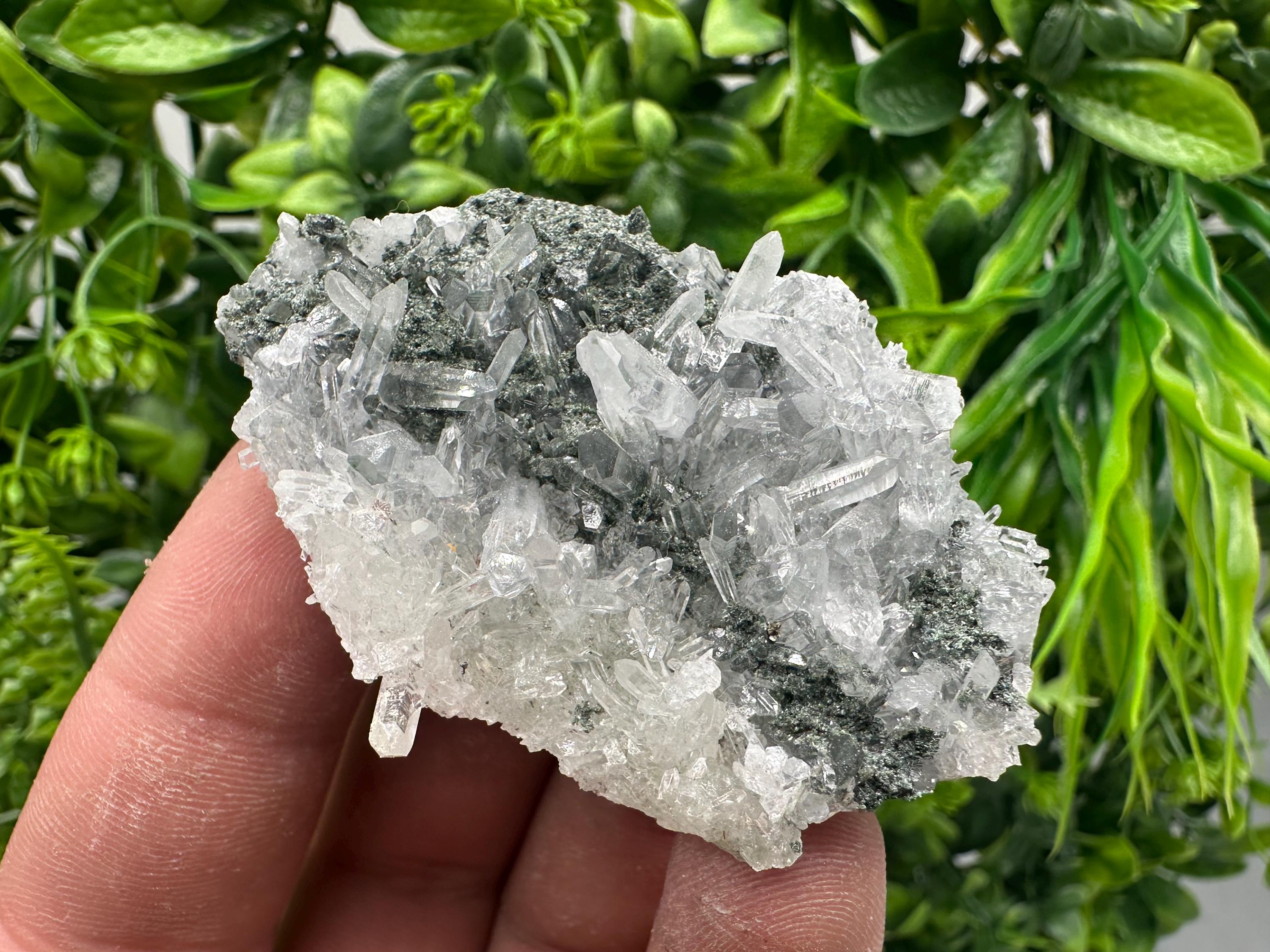 Transparent Quartz on Chlorite Matrix, Borieva Mine Mineral Specimen