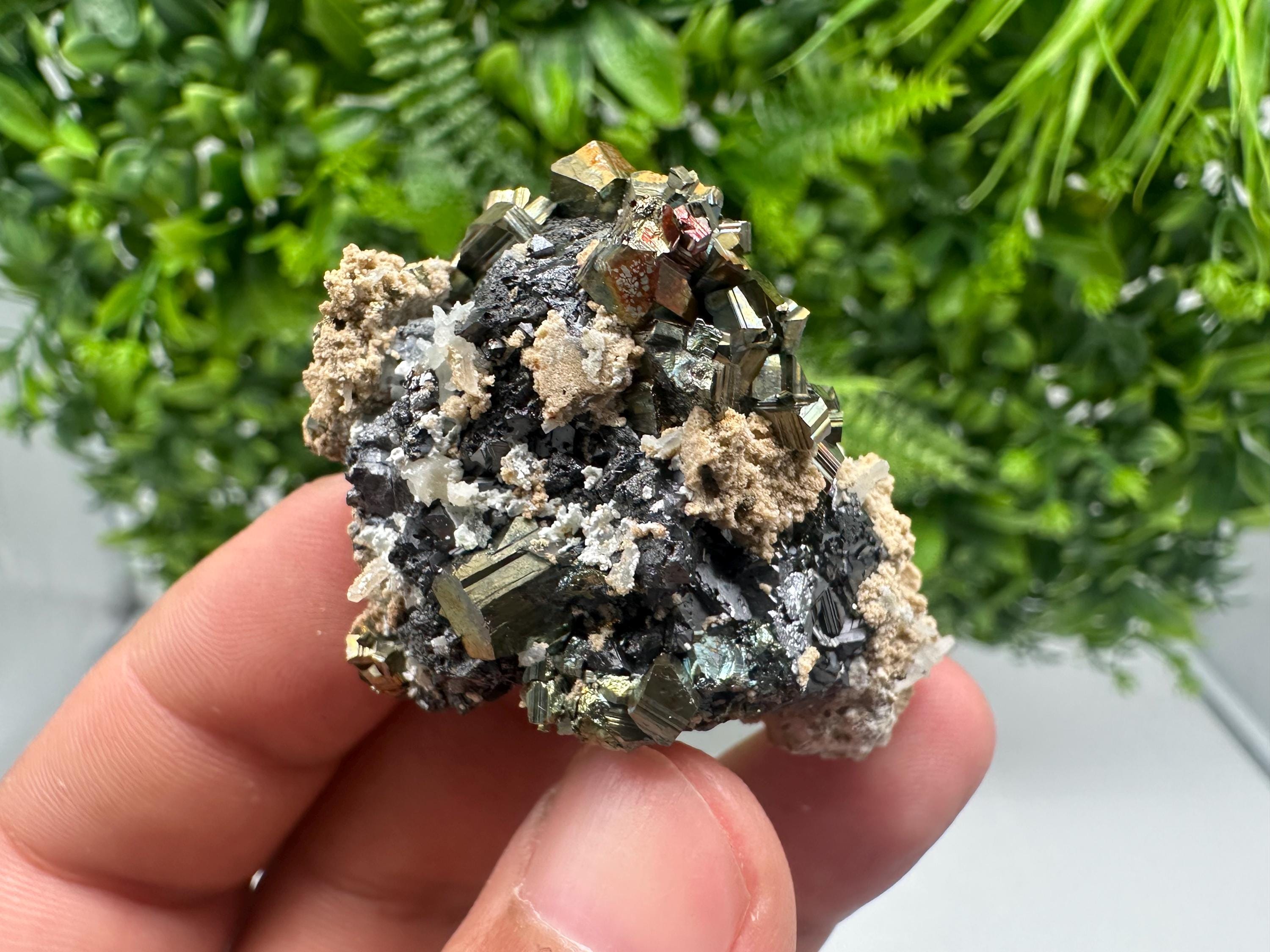 Calcite Pyrite Sphalerite Mineral Specimen: Madan Bulgaria Home Decor