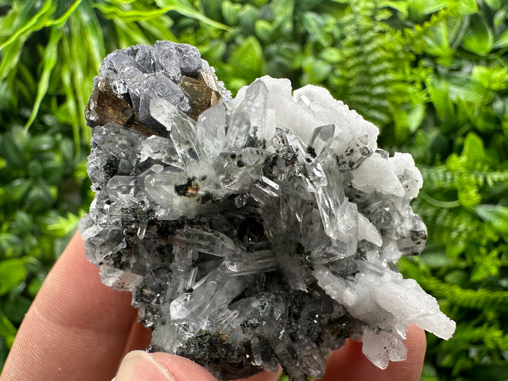 Fluorescent Galena Pyrite Calcite on Quartz - Borieva Madan Mineral