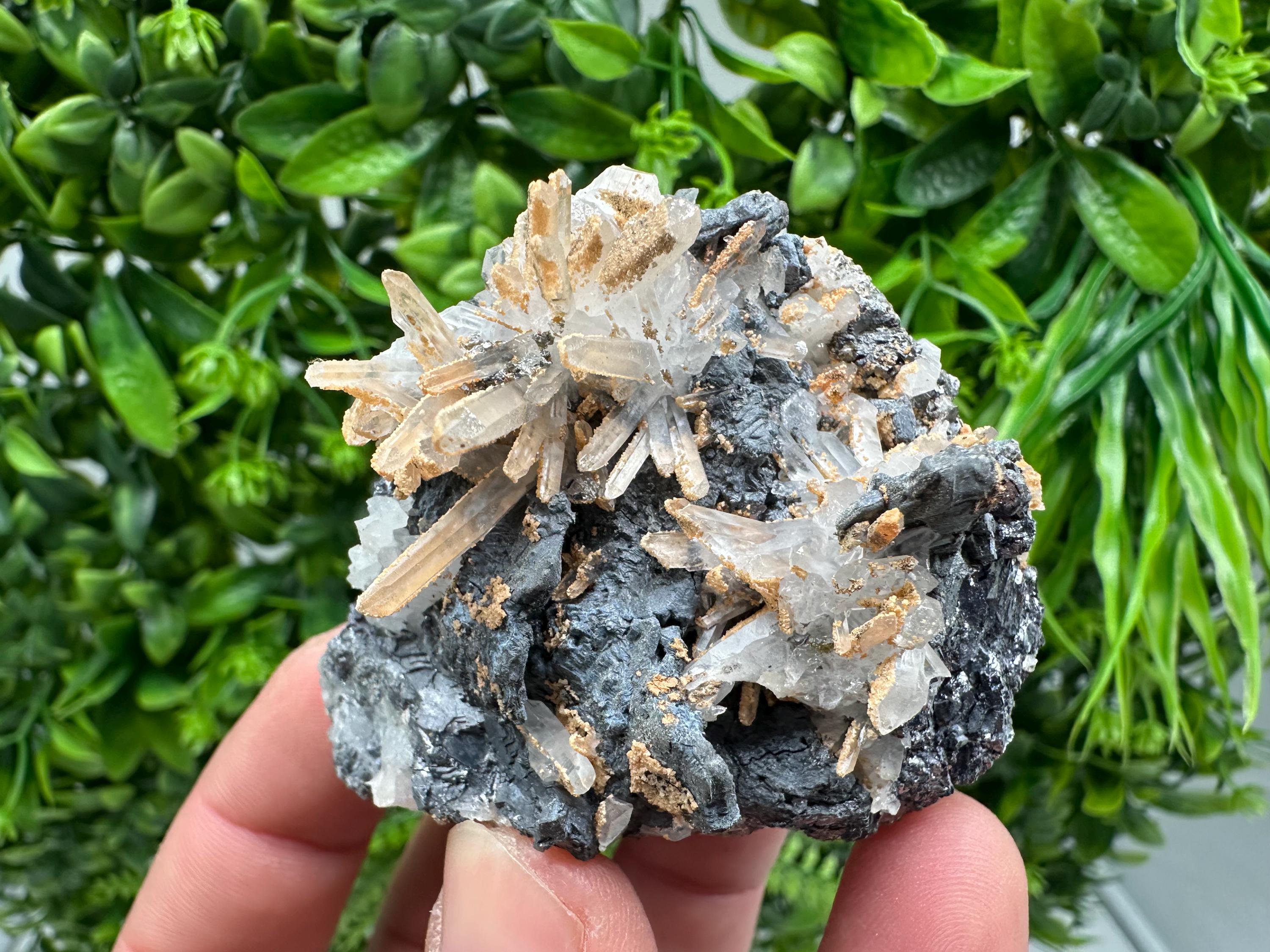 Amazing Galena spinel law on Quartz whit Siderite,from Krushev dol mine,Bulgaria,natural,collection mineral specimen,home decor crystal,souv