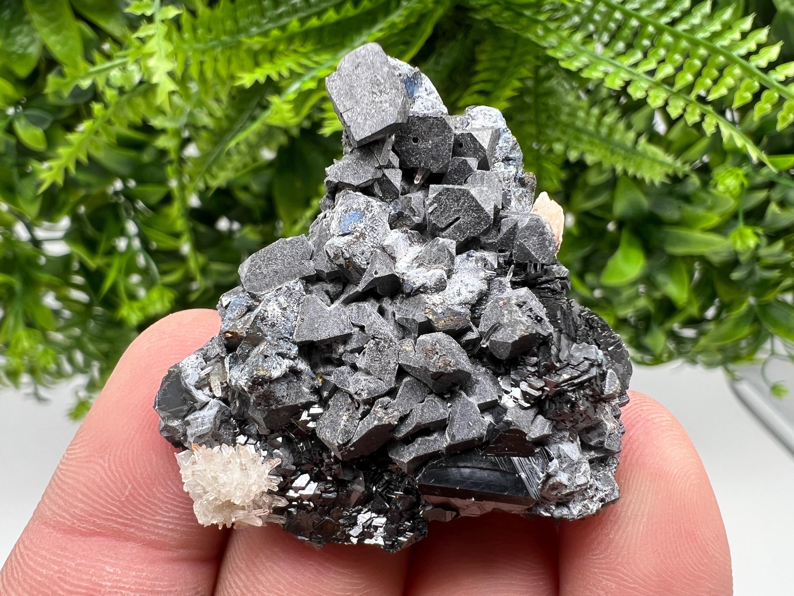 Shiny Galena Cluster with Siderite and Quartz, Bulgaria Mineral Specimen
