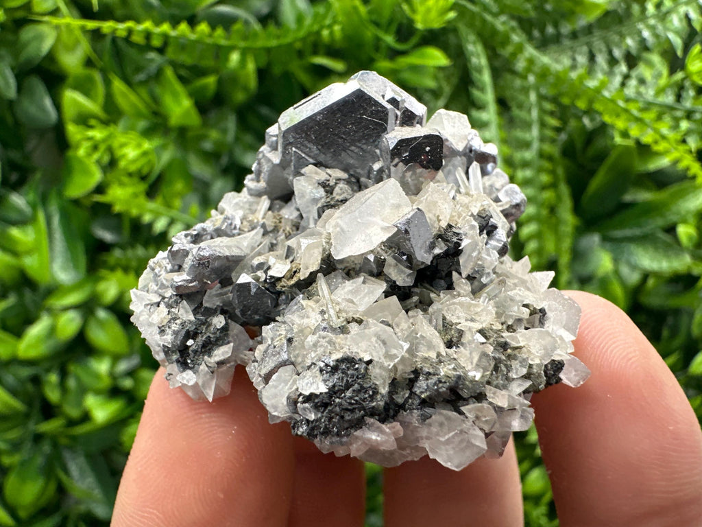 Galena Spinel Law on Quartz with Calcite, Bulgaria Mineral Specimen