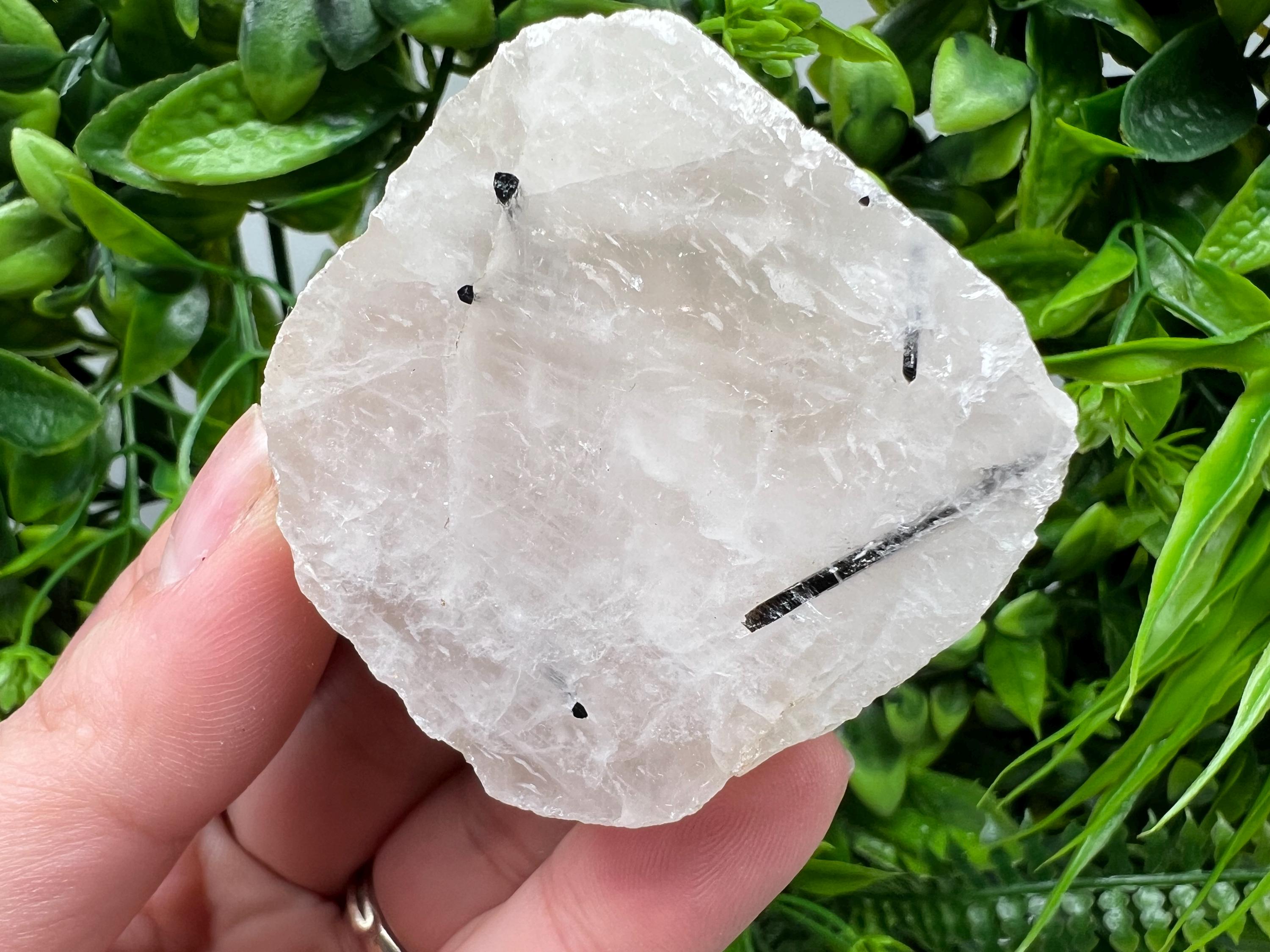 Polished Quartz Slab with Black Tourmaline Crystal