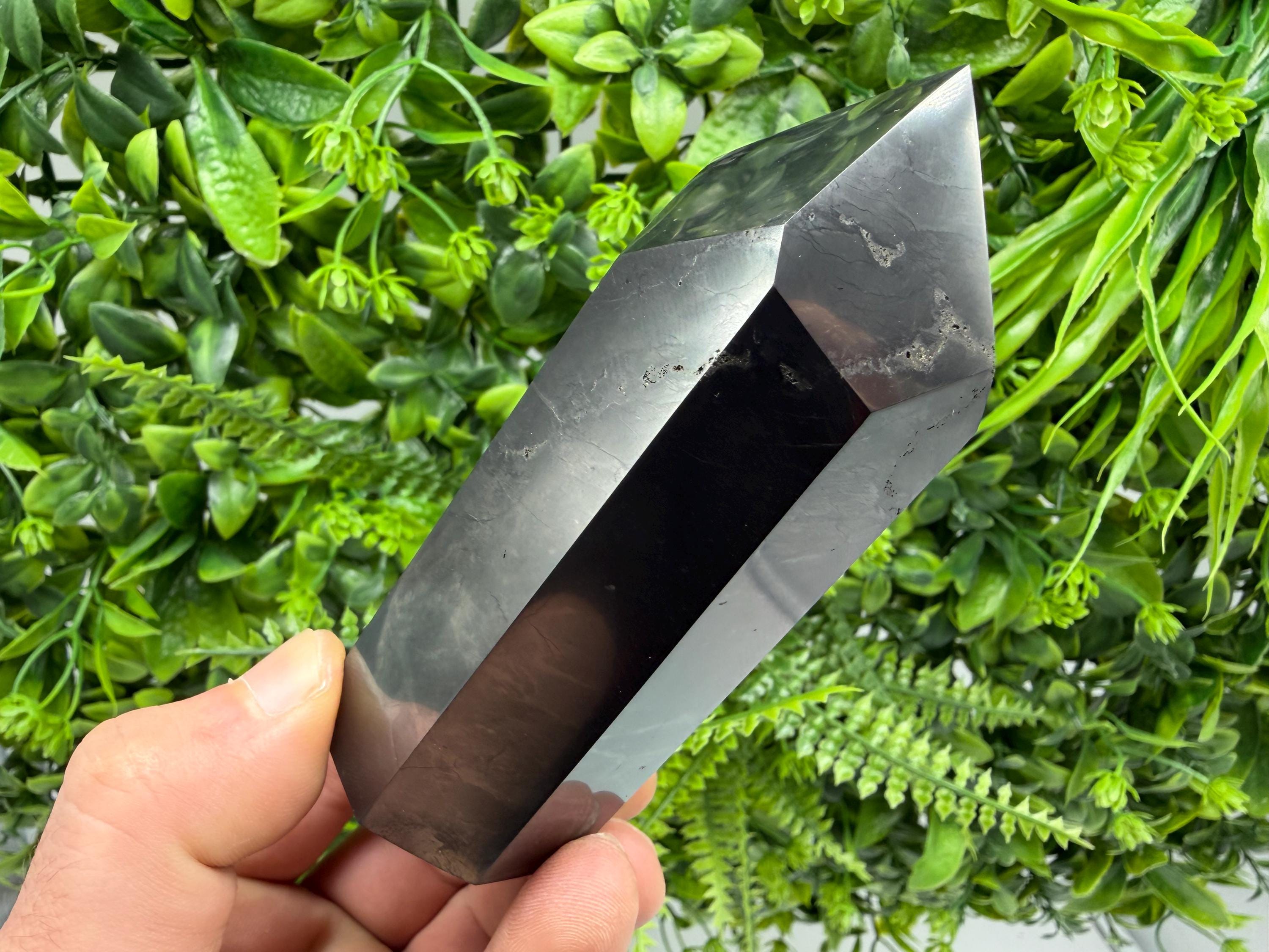 Shungite Tower,free form Shungite point EMF Neutralizer Stone, Crystal Decor, 10cm height