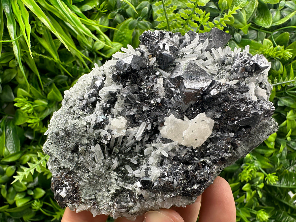 Sphalerite on Quartz Cluster, Natural Mineral Specimen, Home Decor Stone