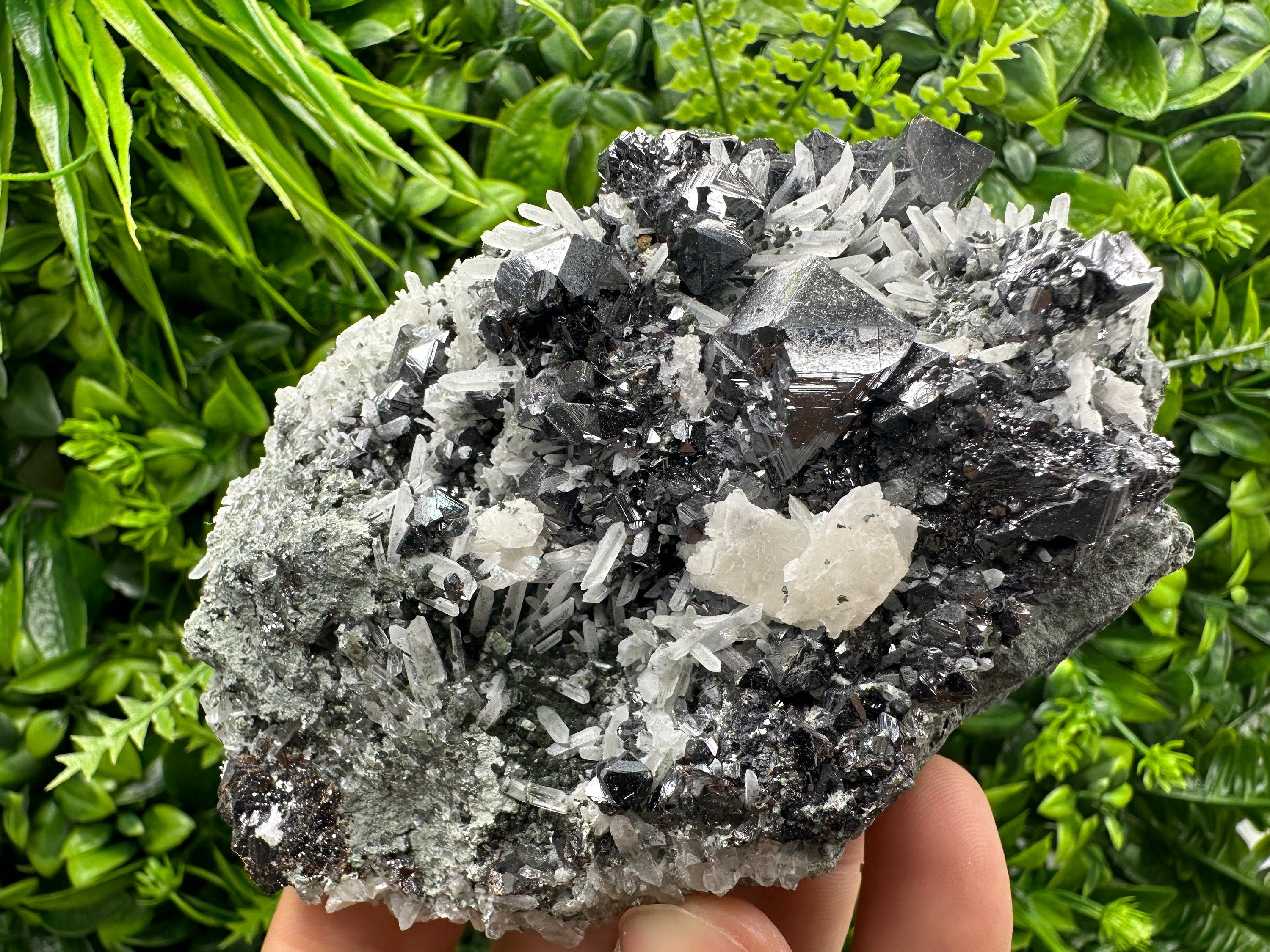 Sphalerite on Quartz Cluster, Natural Mineral Specimen, Home Decor Stone
