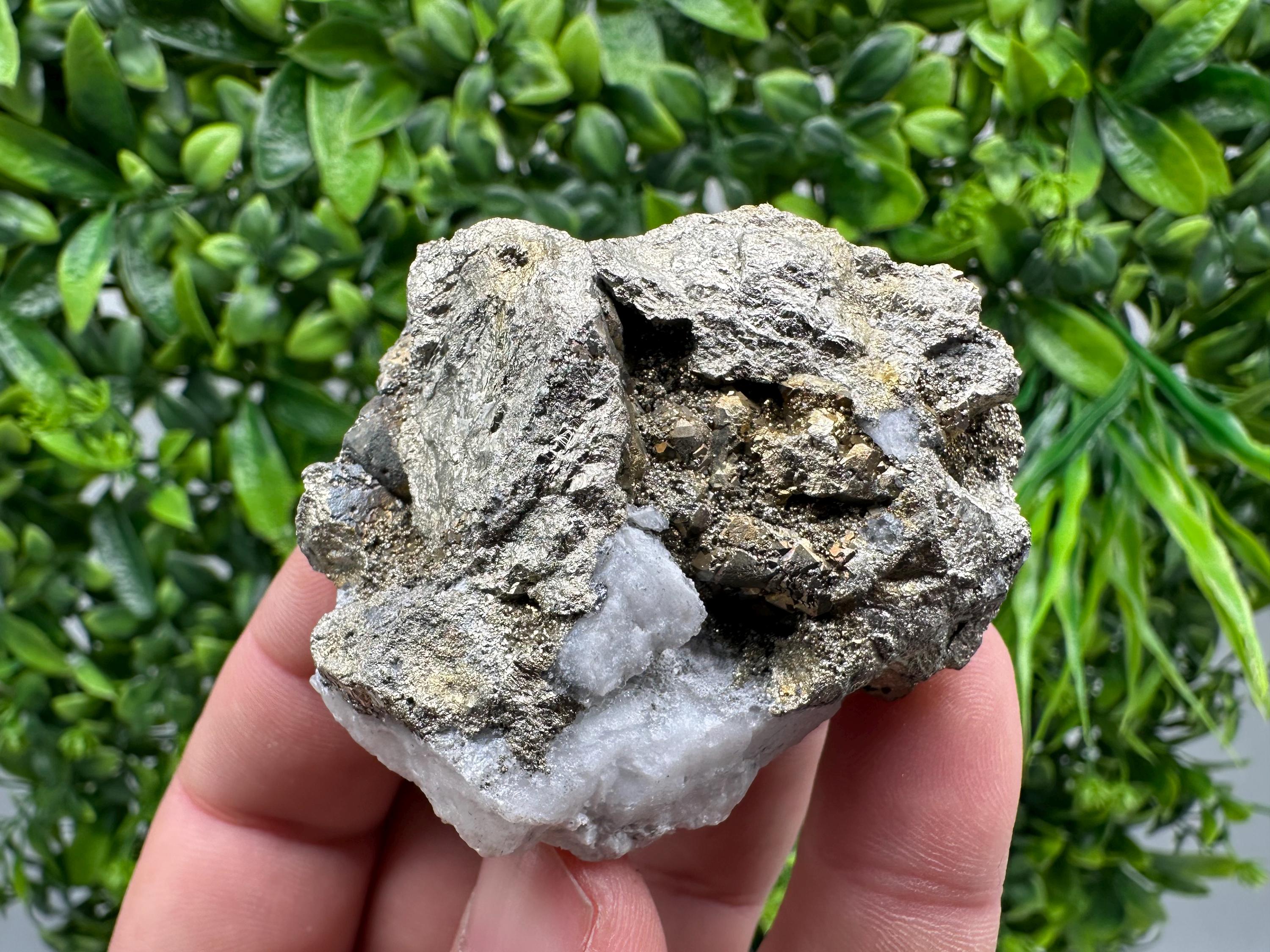Chalcopyrite, Marcasite on Chalcedony: Androvo Mine Barite Cluster