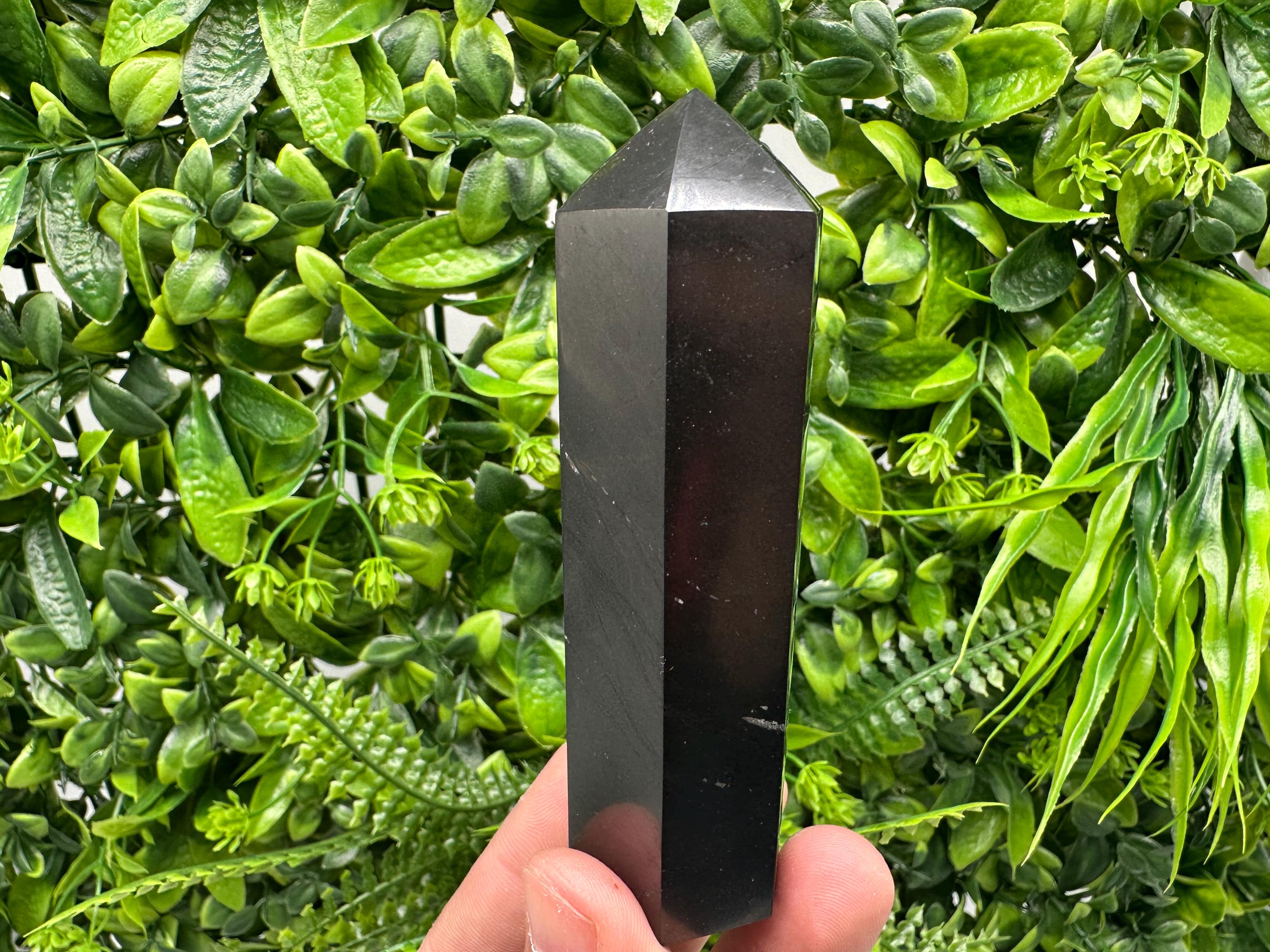 Shungite Stone Tower: EMF Neutralizer, Energy Protection, Crystal Decor (10cm)