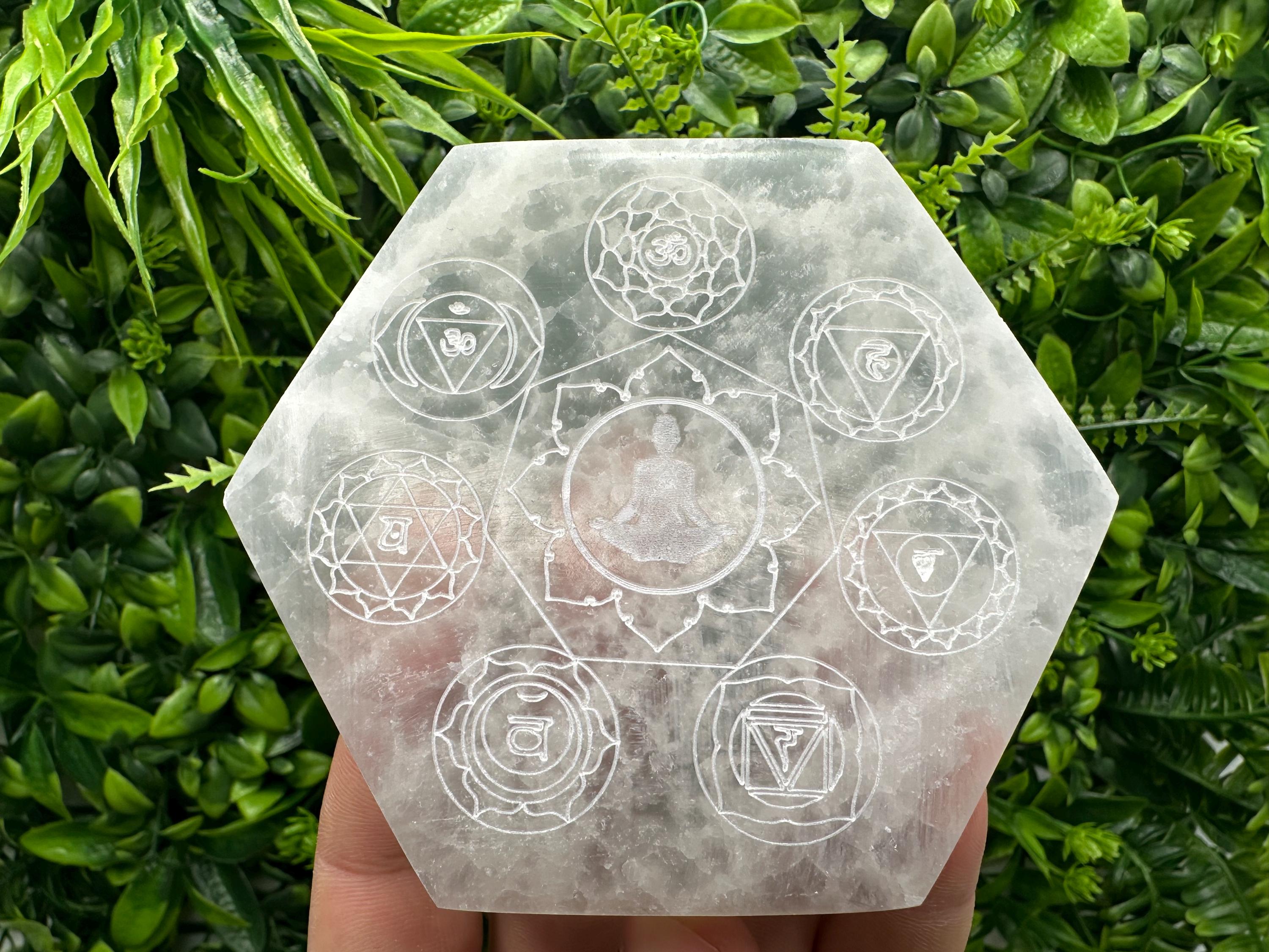 Selenite 7 Chakra Healing Disk: Spiritual Meditation Crystal (10/10 cm)