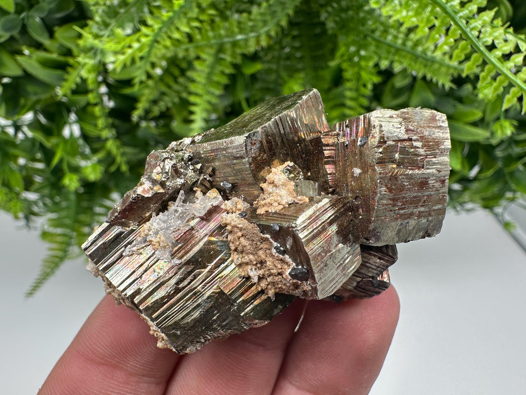 Rainbow Pyrite with Calcite, Natural Crystal Mineral Decor