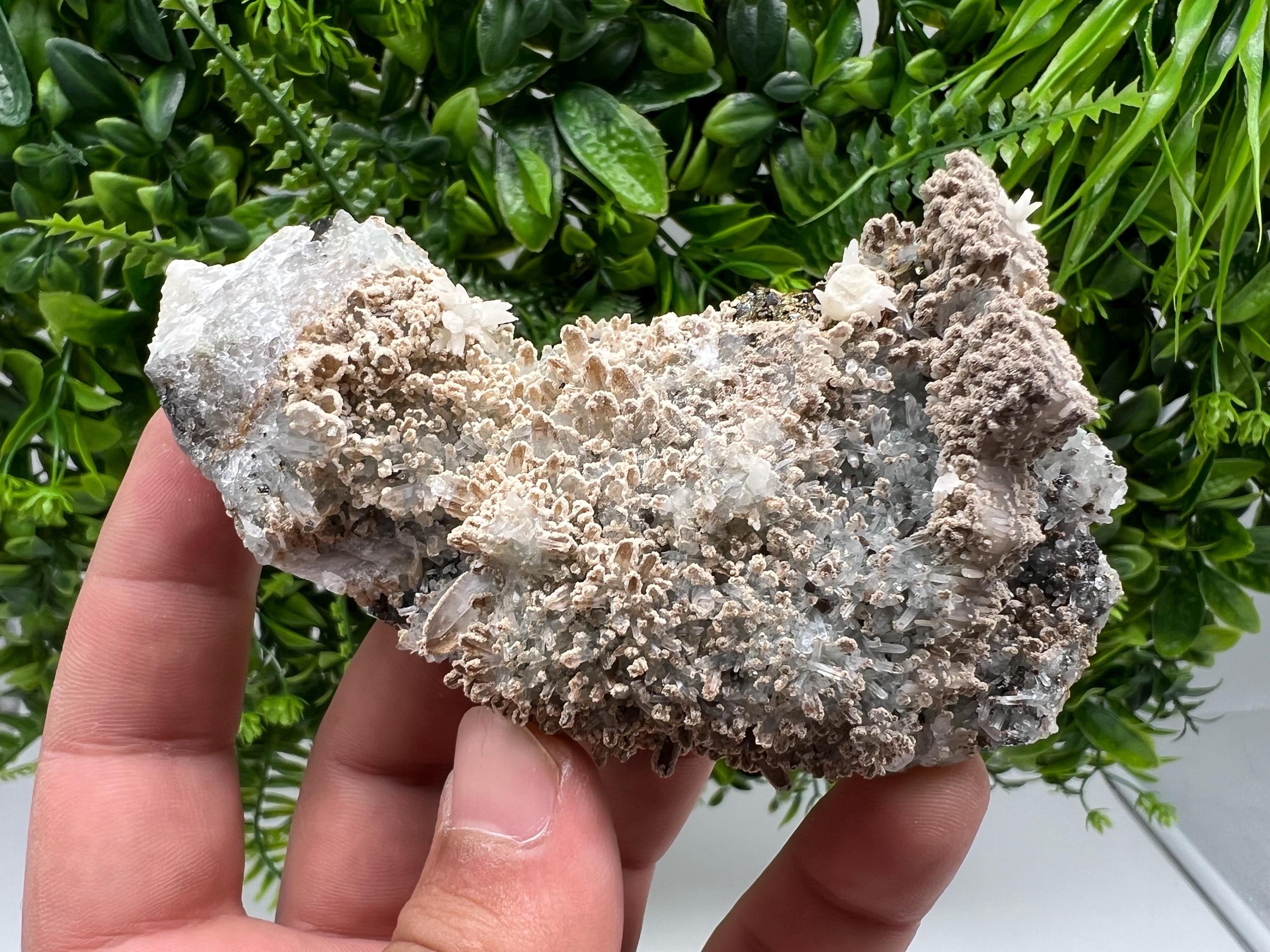 Calcite on Quartz Mineral Specimen: Madan Bulgaria Collectible Stone