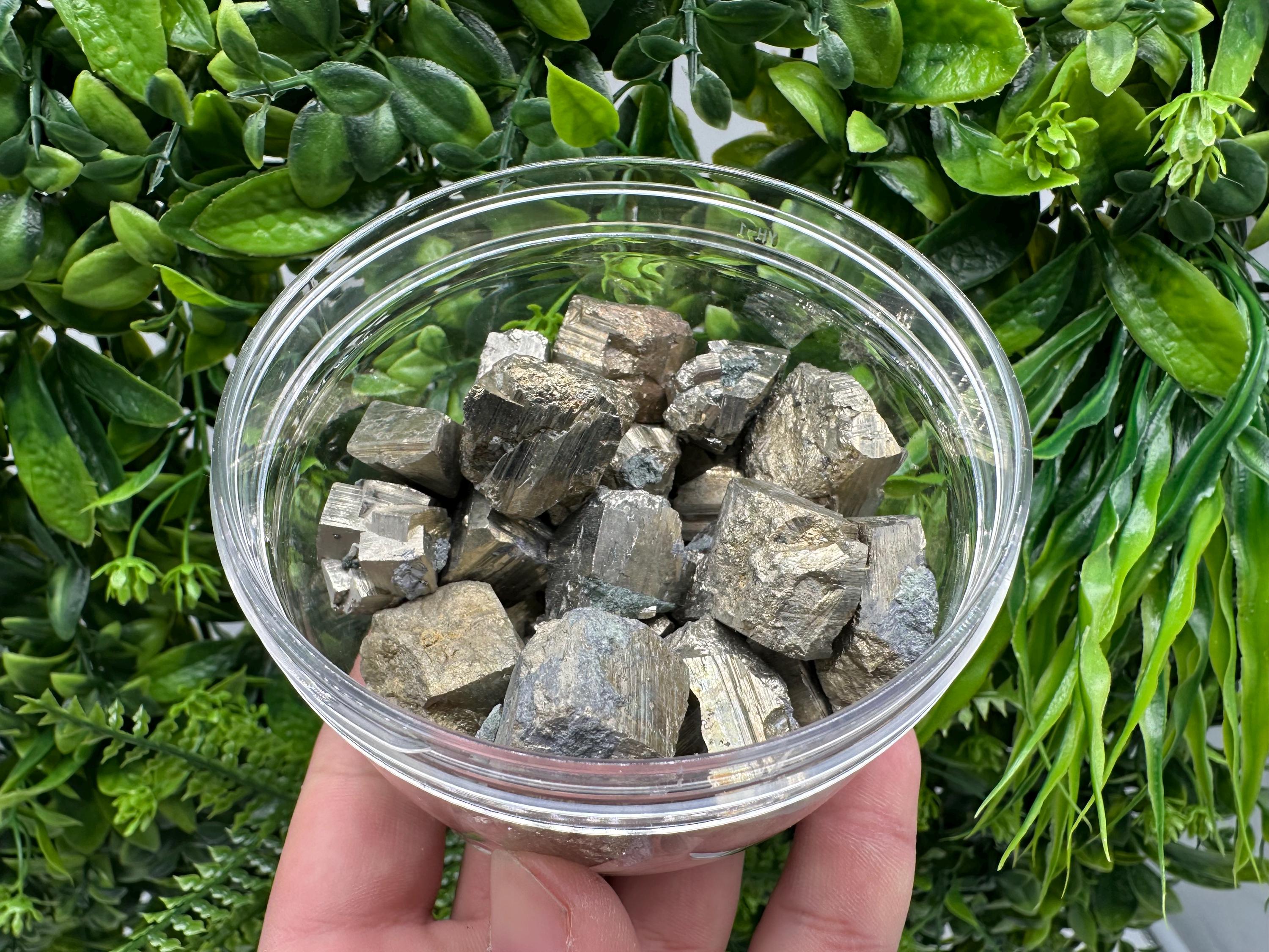 Golden Pyrite Cubes Box: Shiny Mineral Collection (500/520 grams)