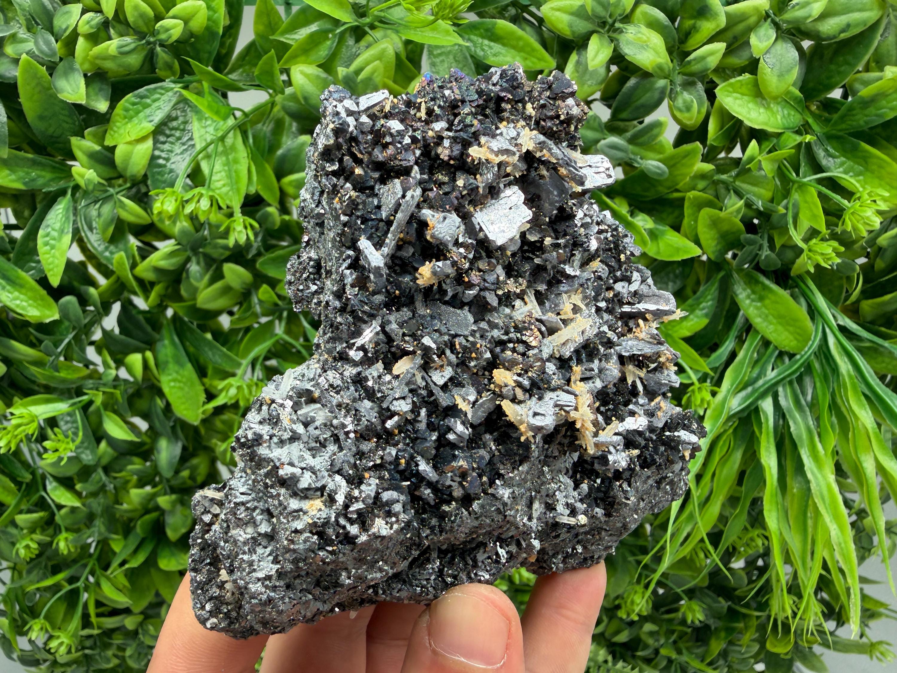Natural Shiny Galena Cluster with Siderite Quartz, Bulgaria Mineral Specimen