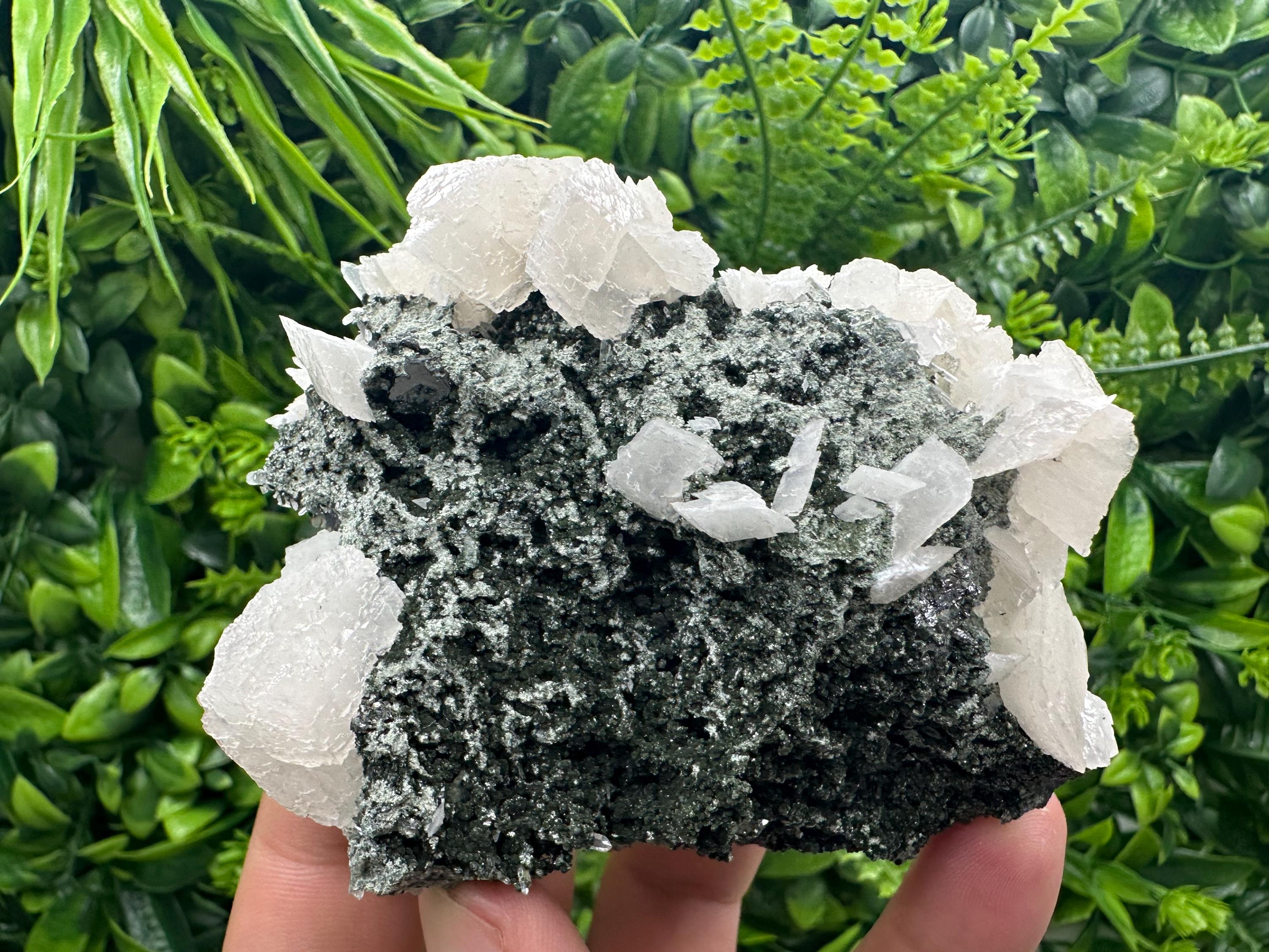 Calcite on Quartz with Chlorite, Borieva Mine Mineral Specimen