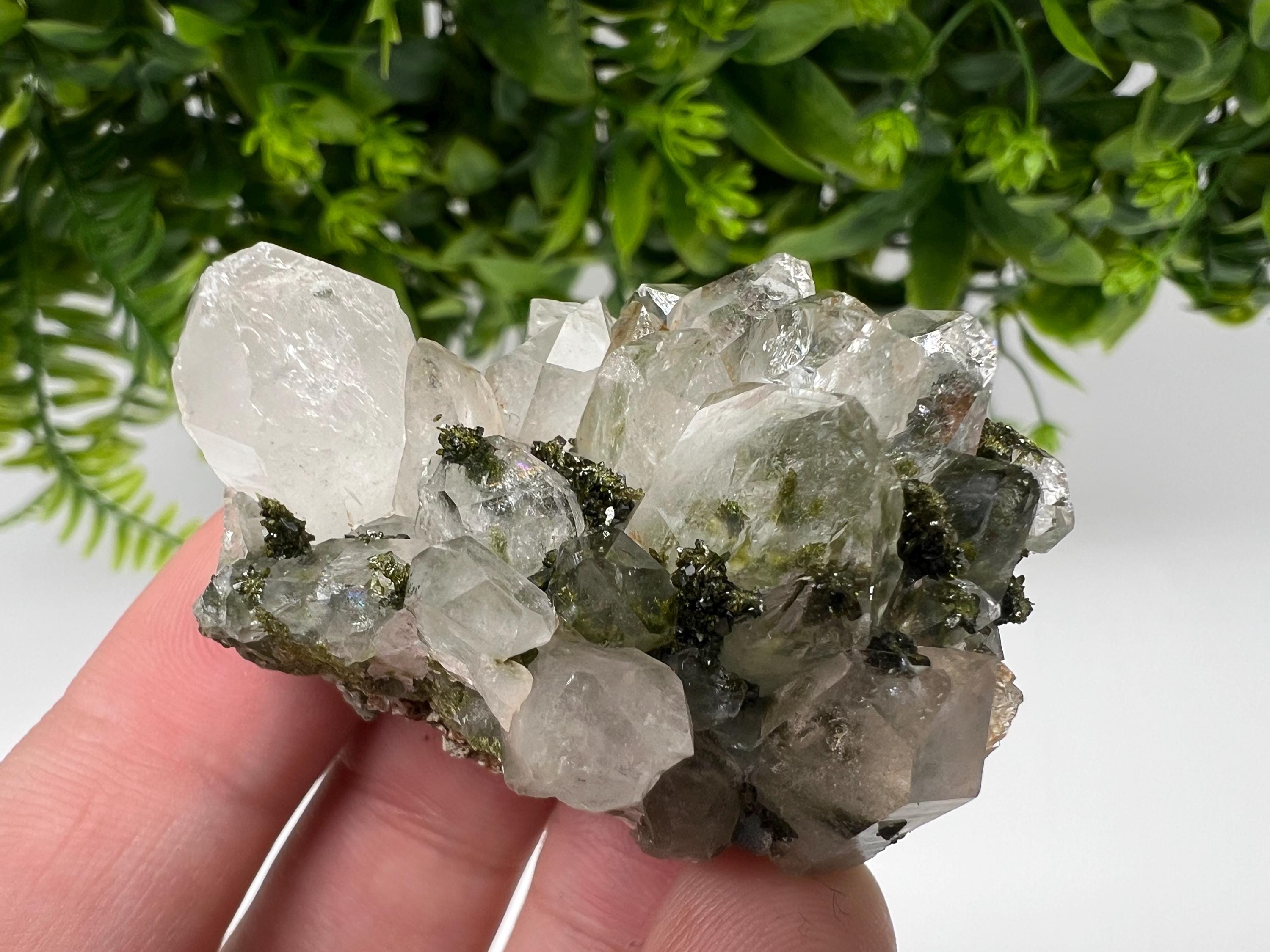 LARGE, Green Epidote with Quartz Crystals - Extremely Sparkly with Rainbows,souvenirs collection stone,gift,decor, Eastern Anatolian, Turkey