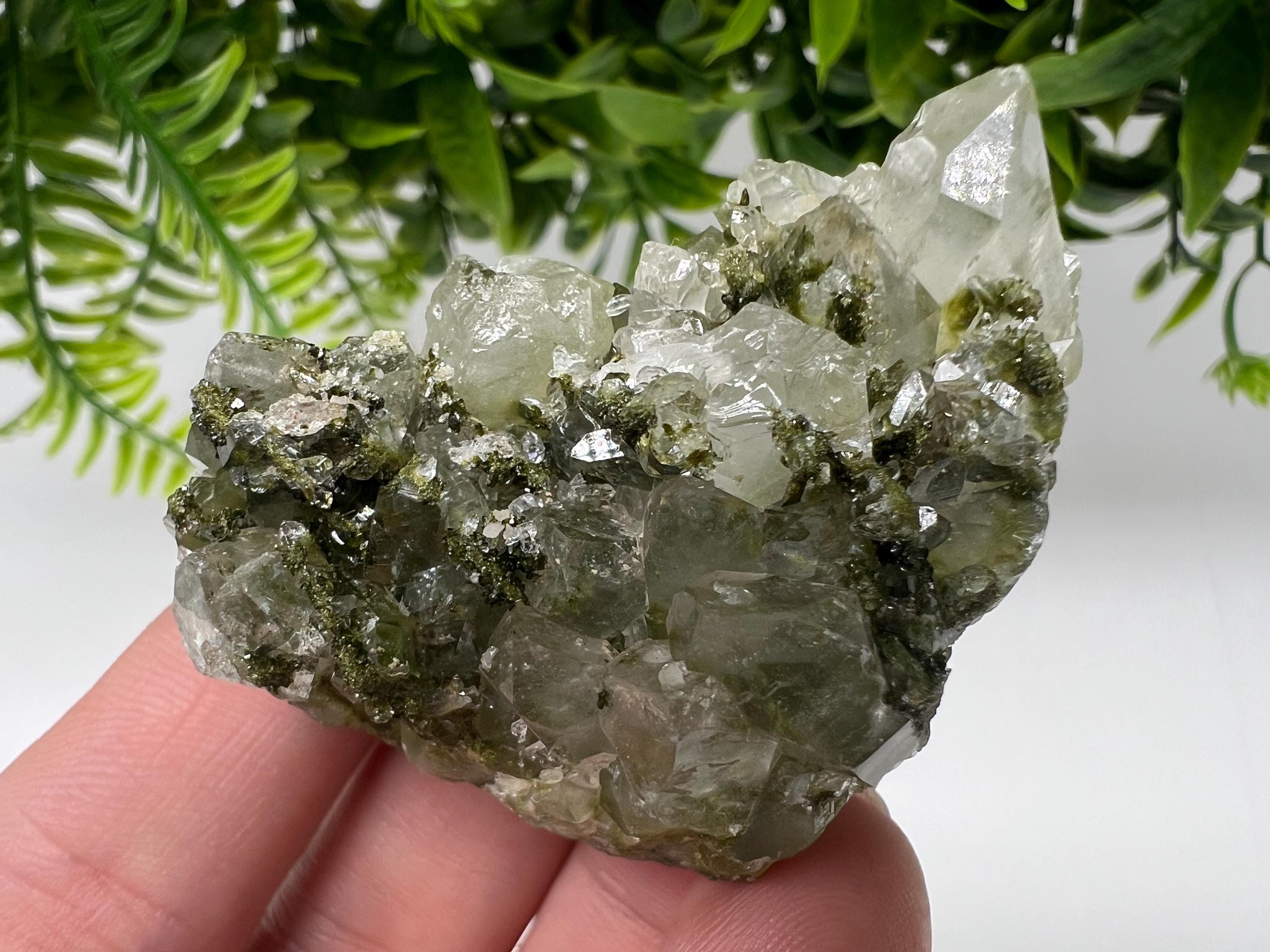 LARGE, Green Epidote with Quartz Crystals - Extremely Sparkly with Rainbows,souvenirs collection stone,gift,decor, Eastern Anatolian, Turkey