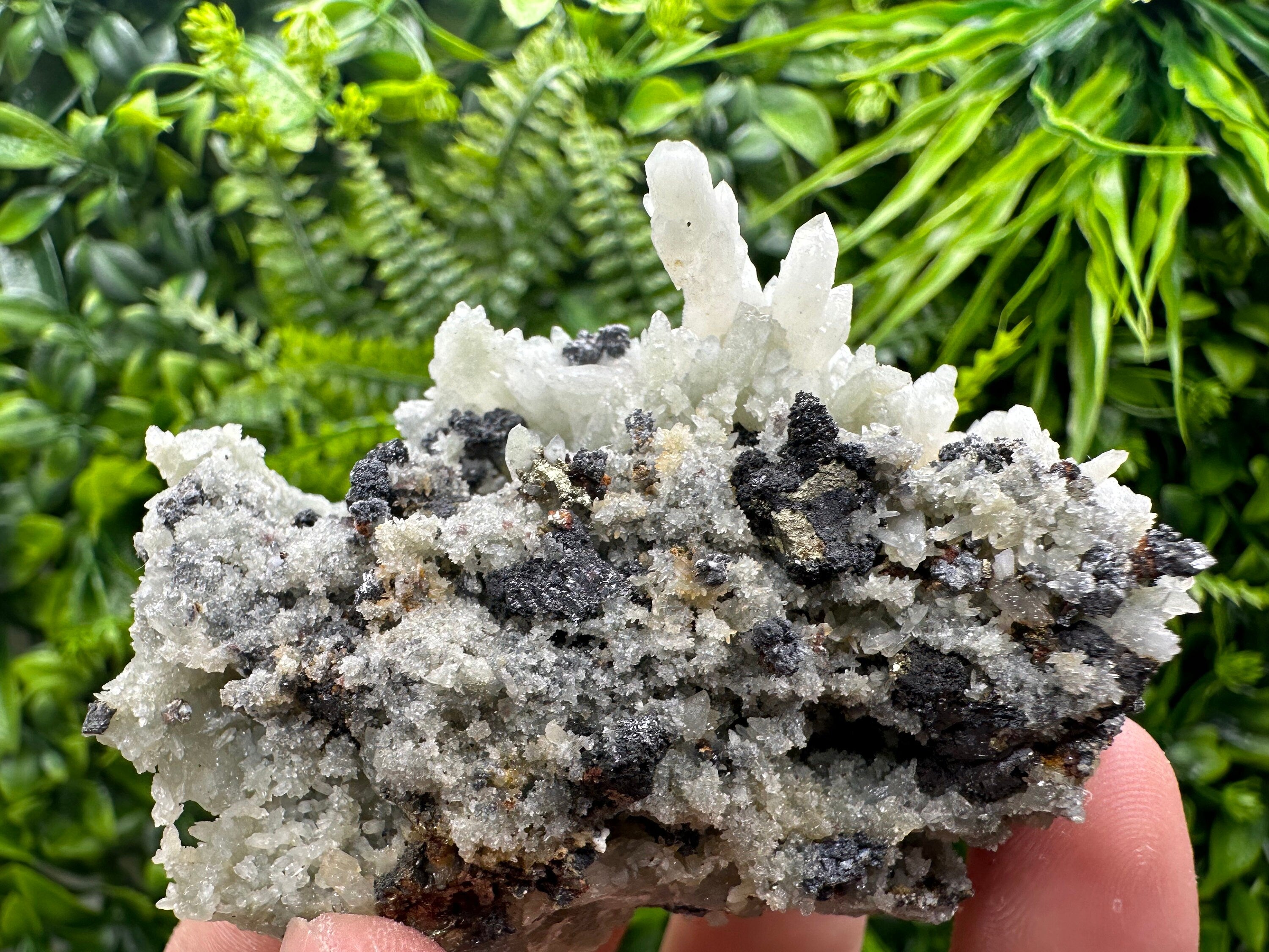 Chalcopyrite on Green Quartz: Madan Bulgaria Crystal Decor