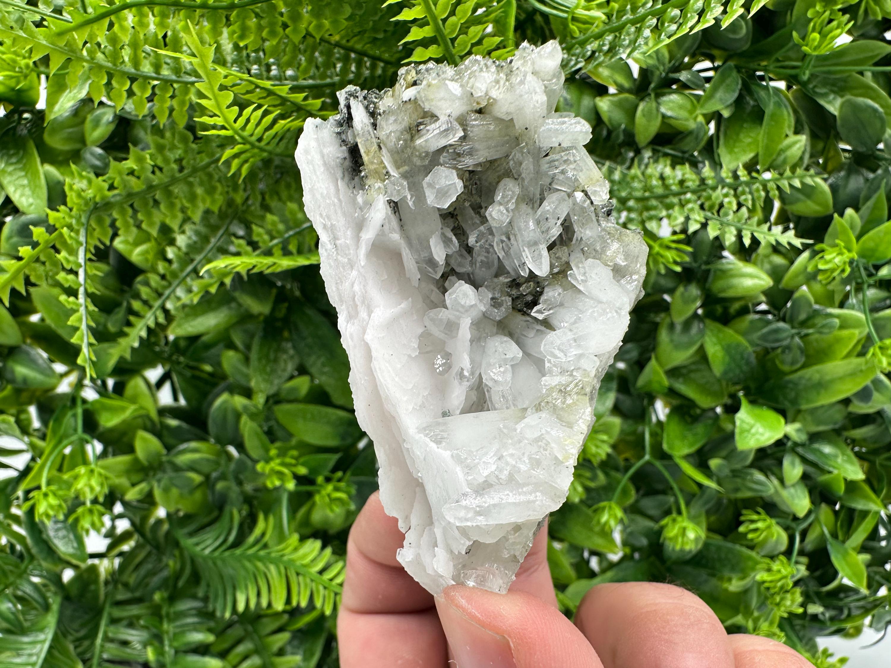 Quartz on Chlorite Matrix with Calcite, Bulgarian Mineral Specimen