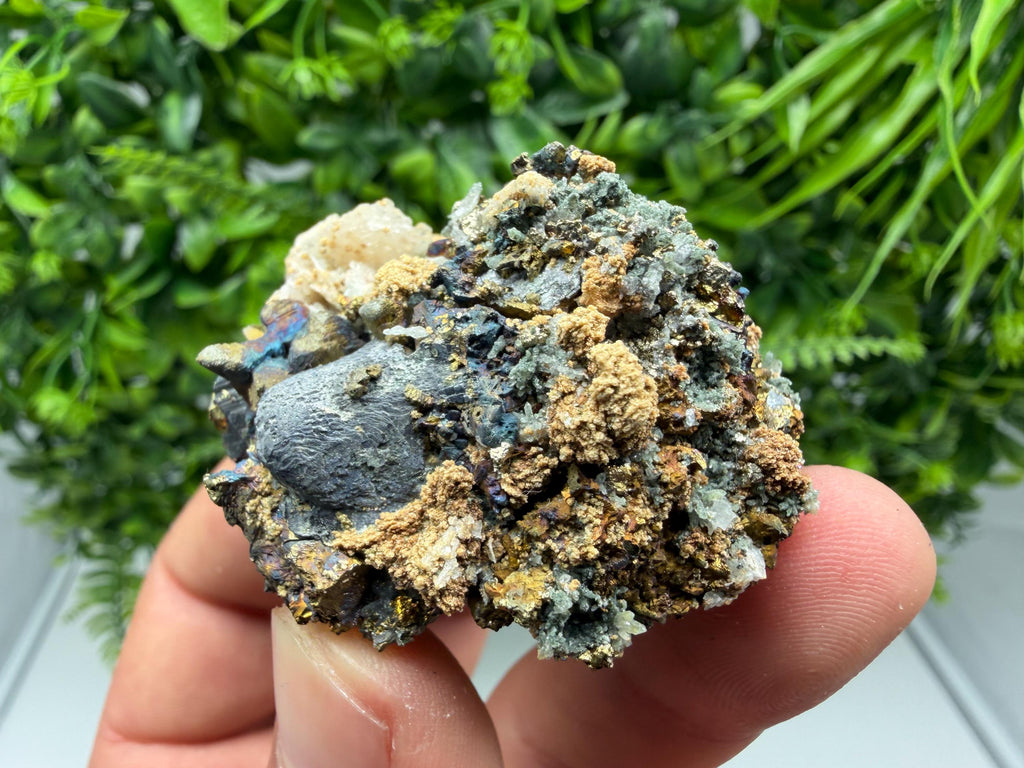 Rainbow Pyrite on Sphalerite with Quartz and Siderite, Collection Specimen