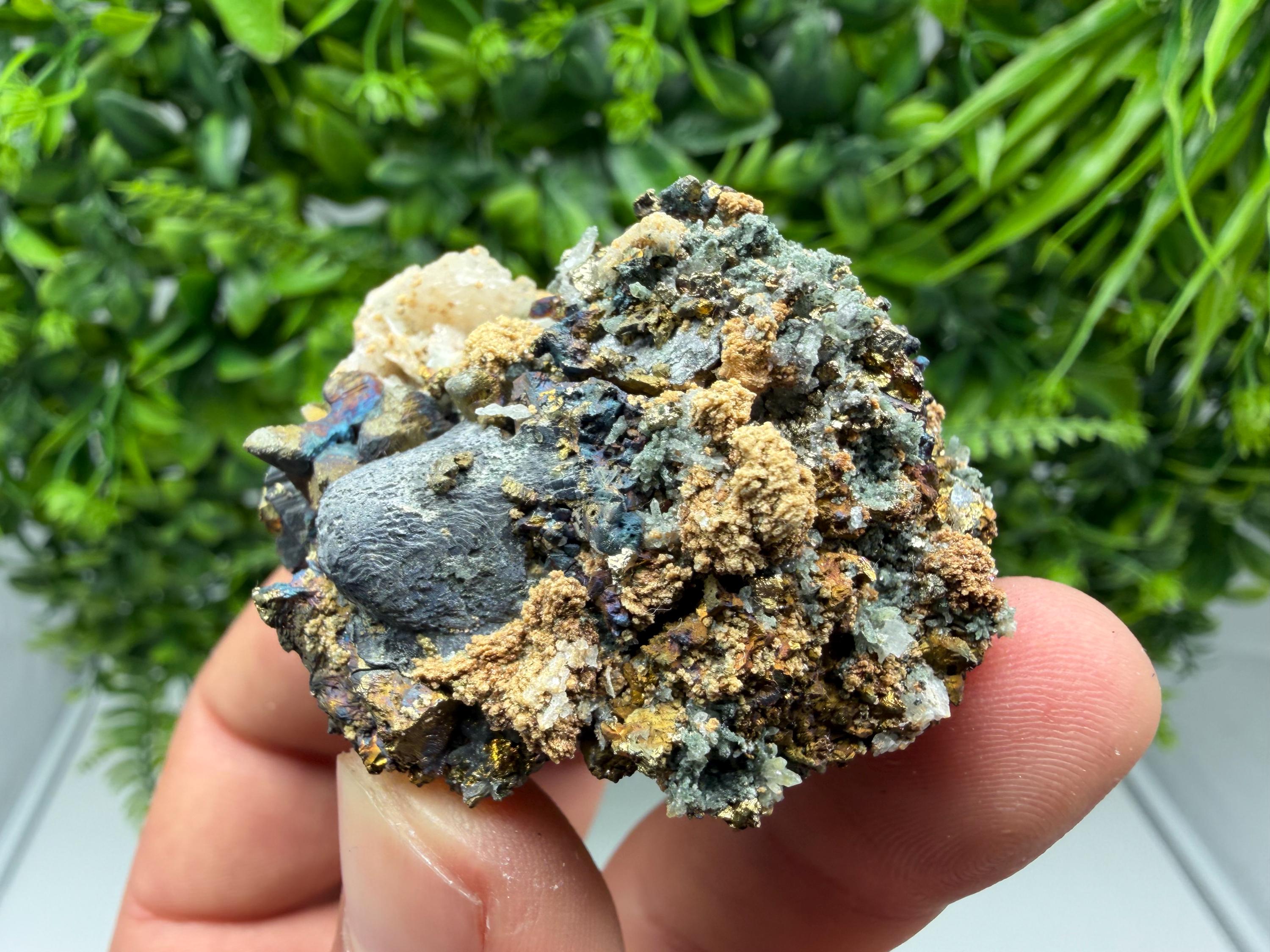 Rainbow Pyrite on Sphalerite with Quartz and Siderite, Collection Specimen