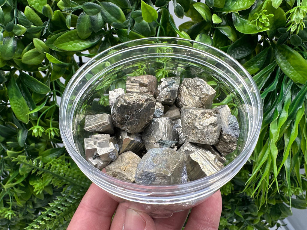 Golden Pyrite Cubes Box: Shiny Mineral Collection (500/520 grams)
