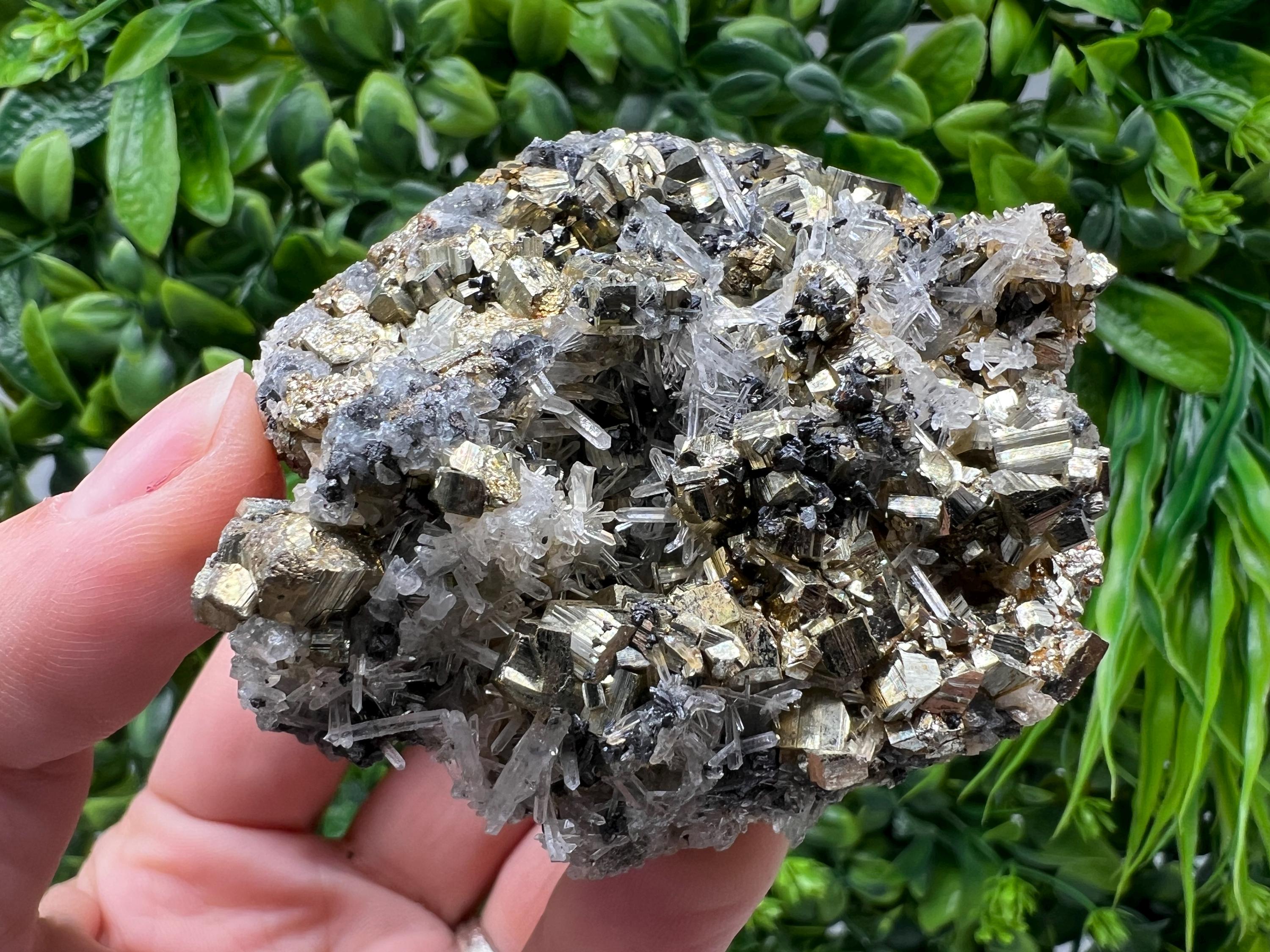 Stunning Pyrite on Quartz,Calcite from Borieva mine,Madan,Bulgaria,natural,collectible mineral specimen,home decor stone,collection crystal