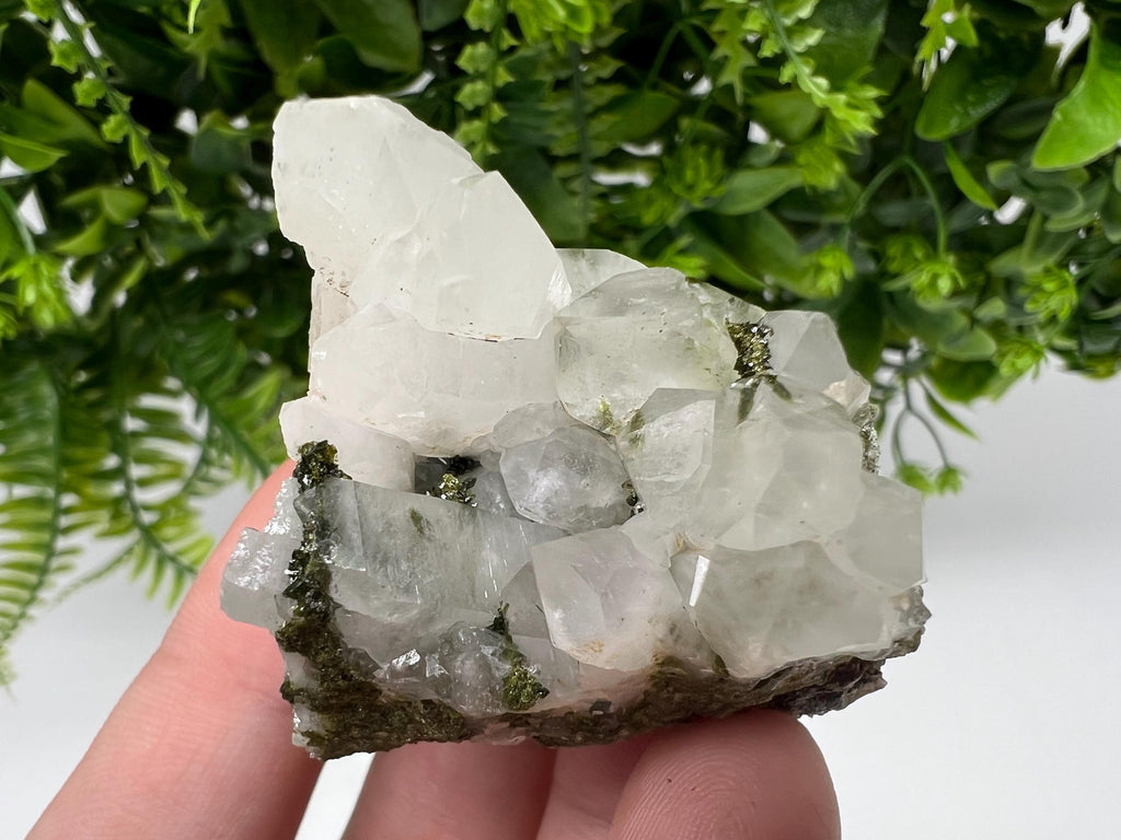 Green Epidote with Quartz Crystals, Rainbow Sparkle, Turkey Decor