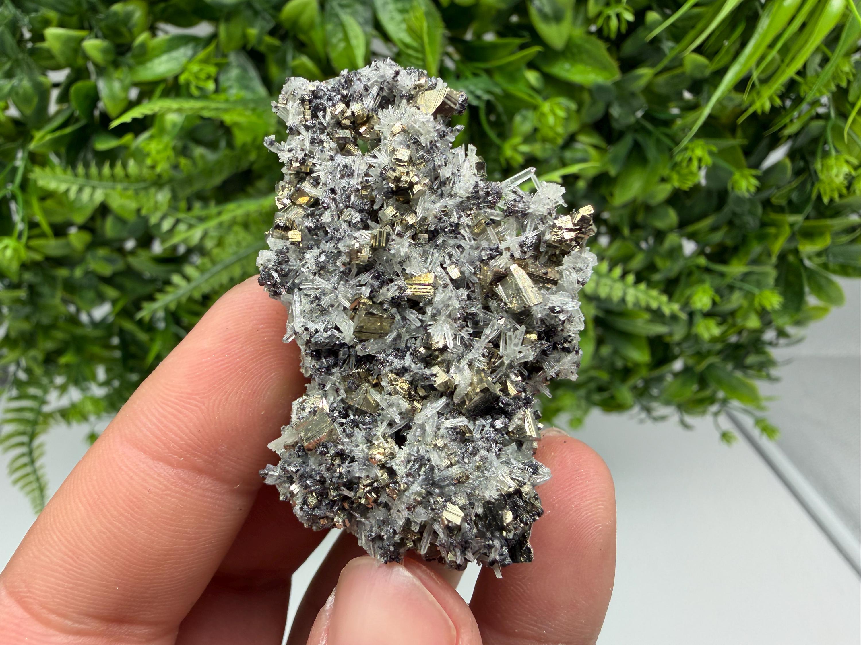 Pyrite on Green Quartz Mineral Specimen, Borieva Mine, Bulgaria