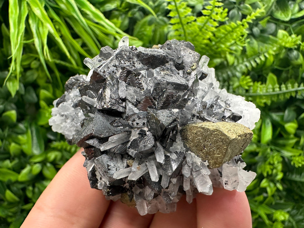 Chalcopyrite, Galena, Sphalerite on Quartz: Bulgaria Mineral Souvenir
