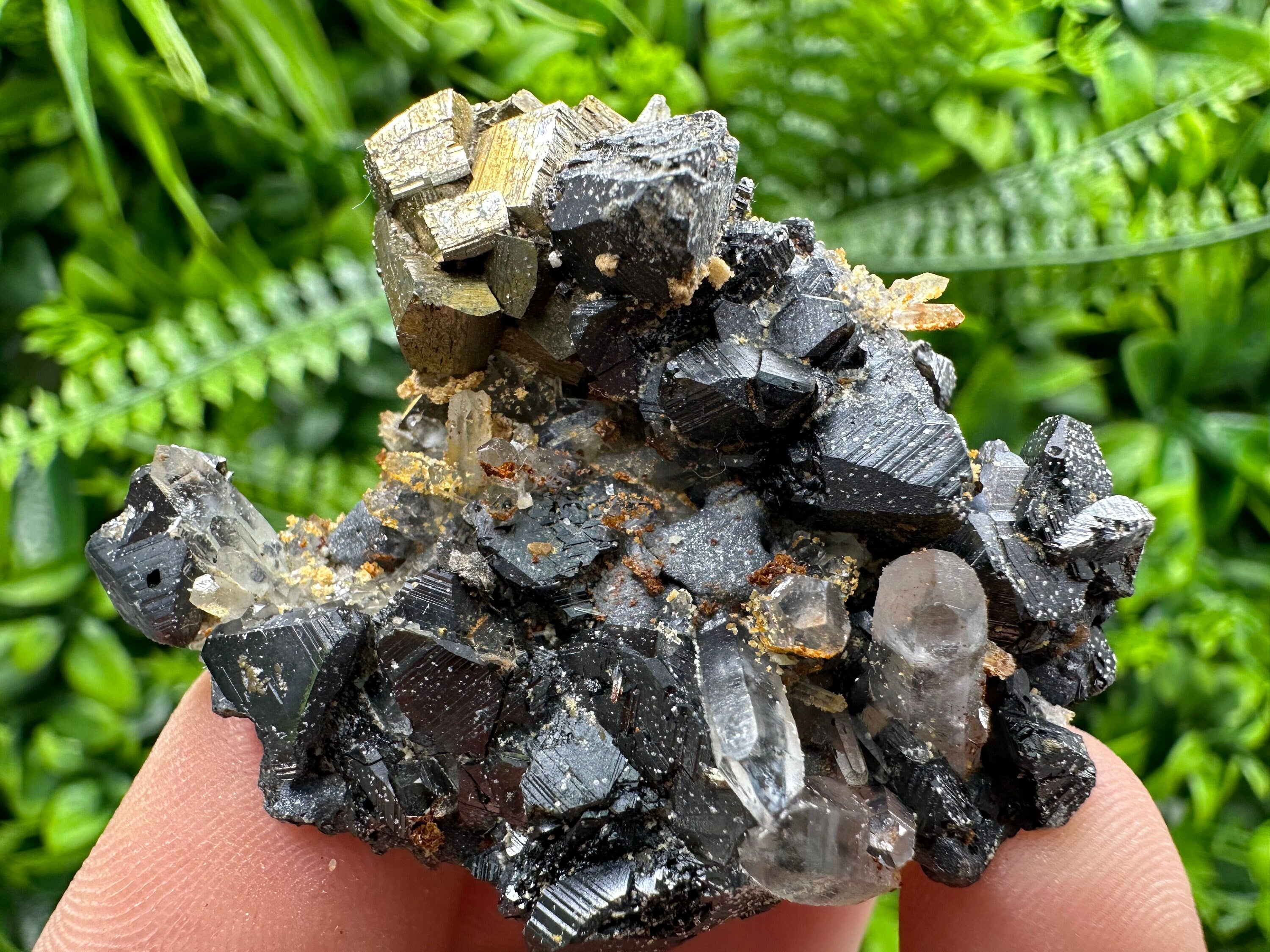Rainbow Pyrite on Sphalerite with Quartz and Siderite, Collection Specimen