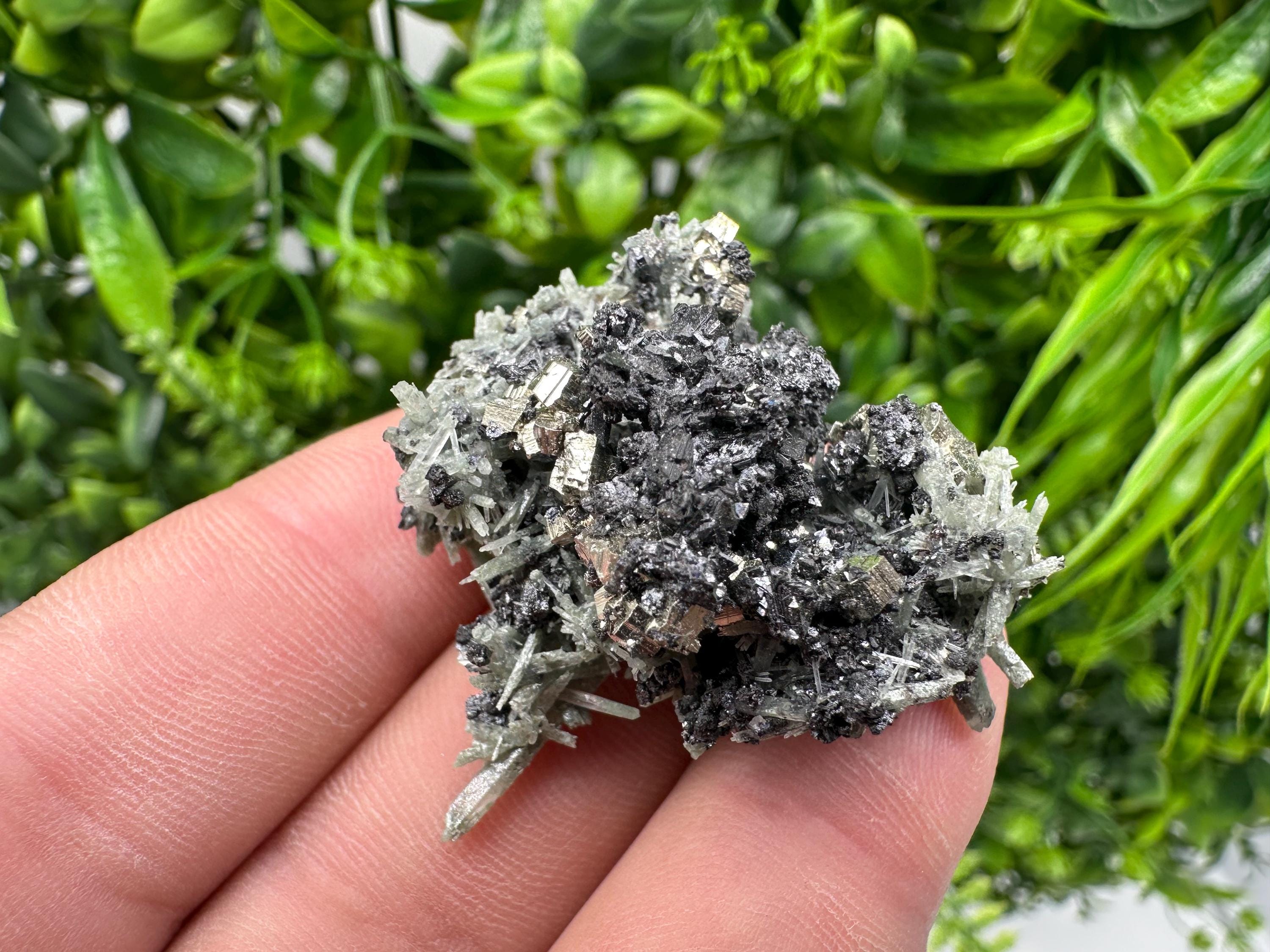 Pyrite Sphalerite on Green Quartz, Bulgaria Mineral Specimen